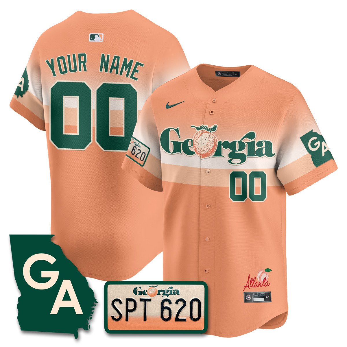 Men Atlanta Braves Peach Plates - Georgia Peaches Vapor Premier Limited Custom Peach Jersey - Printed