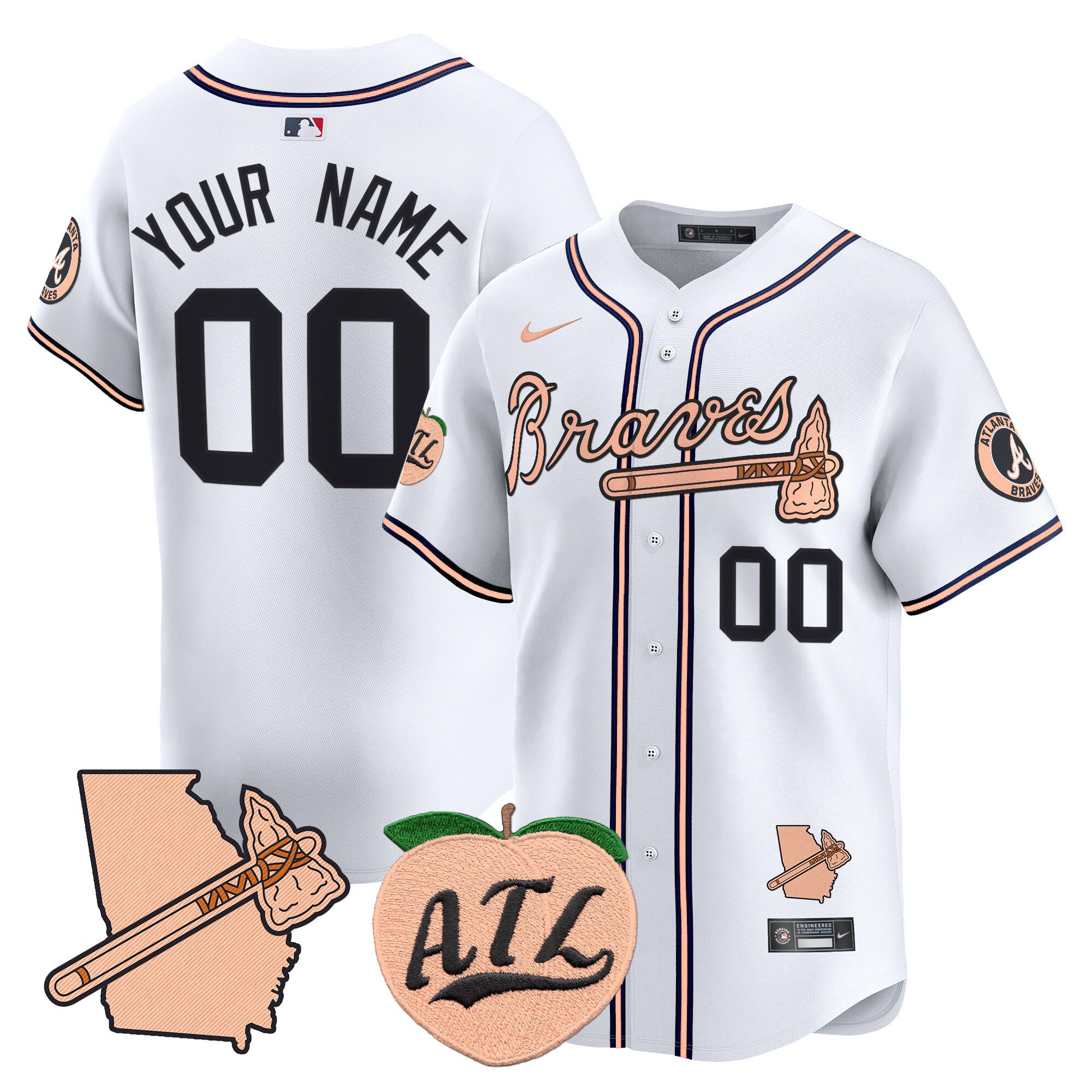 Men Atlanta Braves Peach Vapor Premier Limited Custom White Jersey - All Stitched