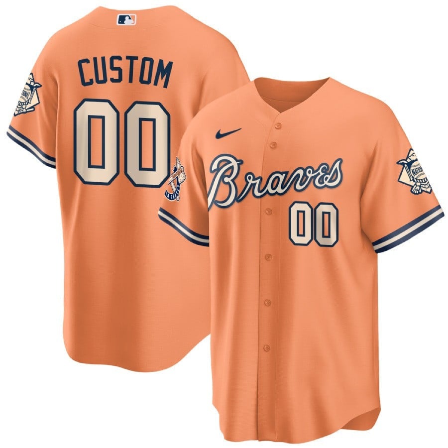Men Atlanta Braves Peaches nÃ­ Cream Custom Cream Jersey - All Stitched