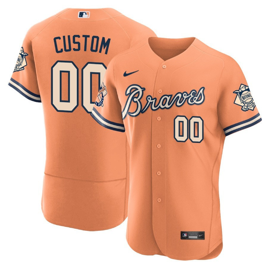 Men Atlanta Braves Peaches nÃ­ Cream Custom Flex Cream Jersey - All Stitched