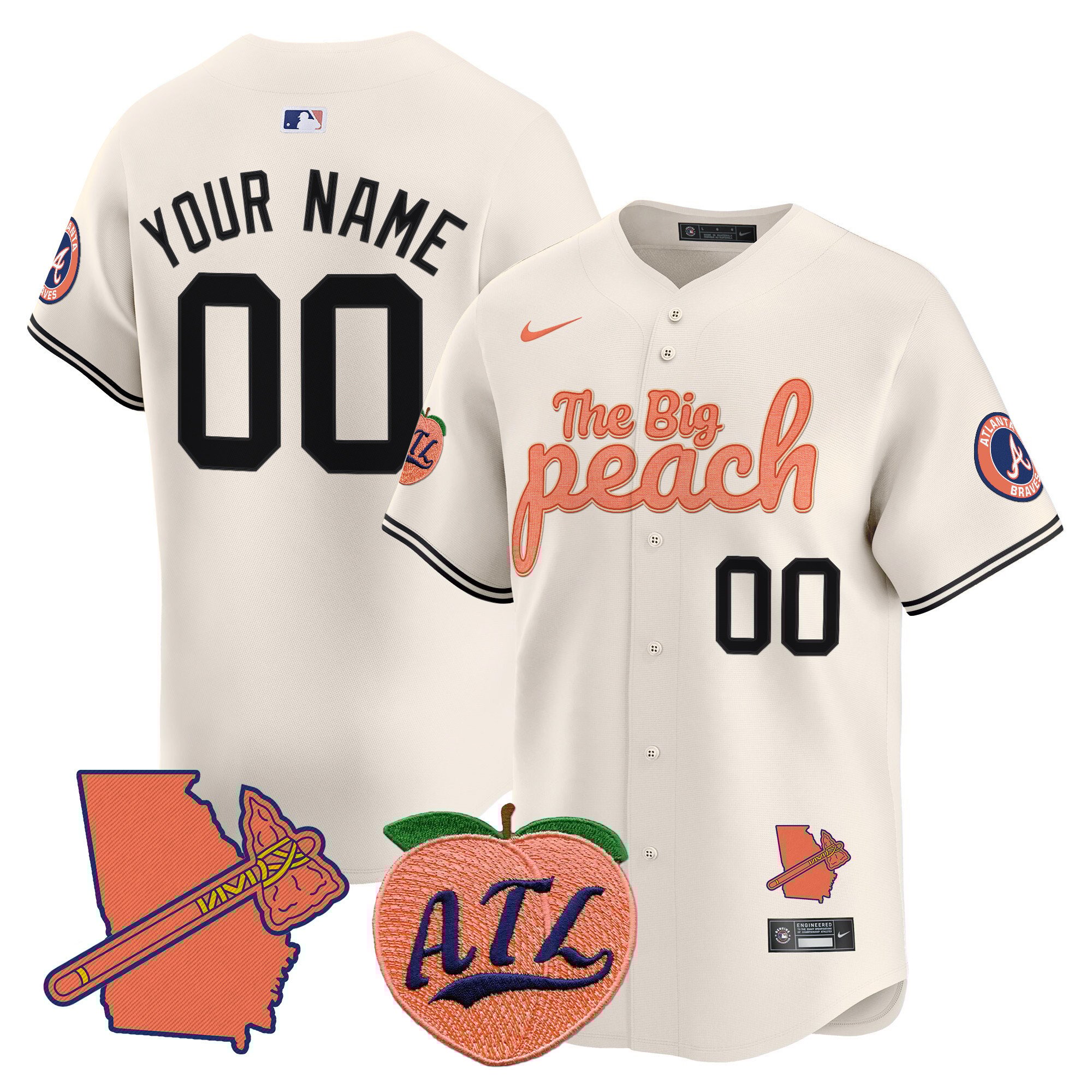 Men Atlanta Braves The Big Peach Vapor Premier Limited Custom Cream Jersey - All Stitched