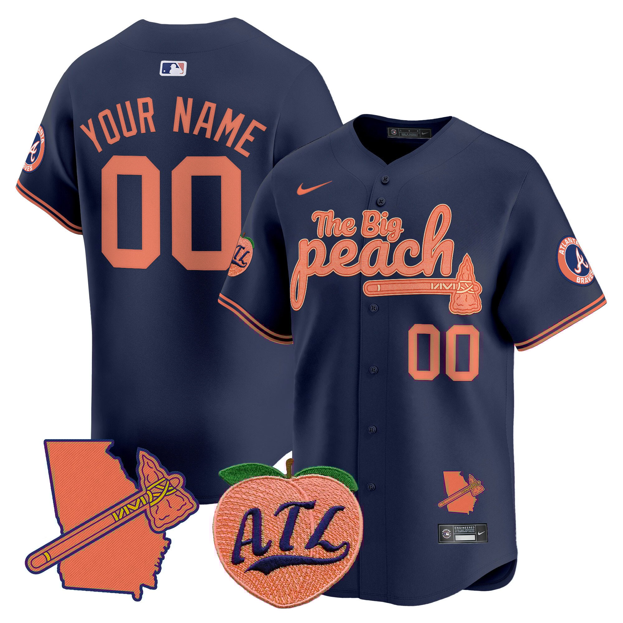 Men Atlanta Braves The Big Peach Vapor Premier Limited Custom Navy Jersey V2 - All Stitched