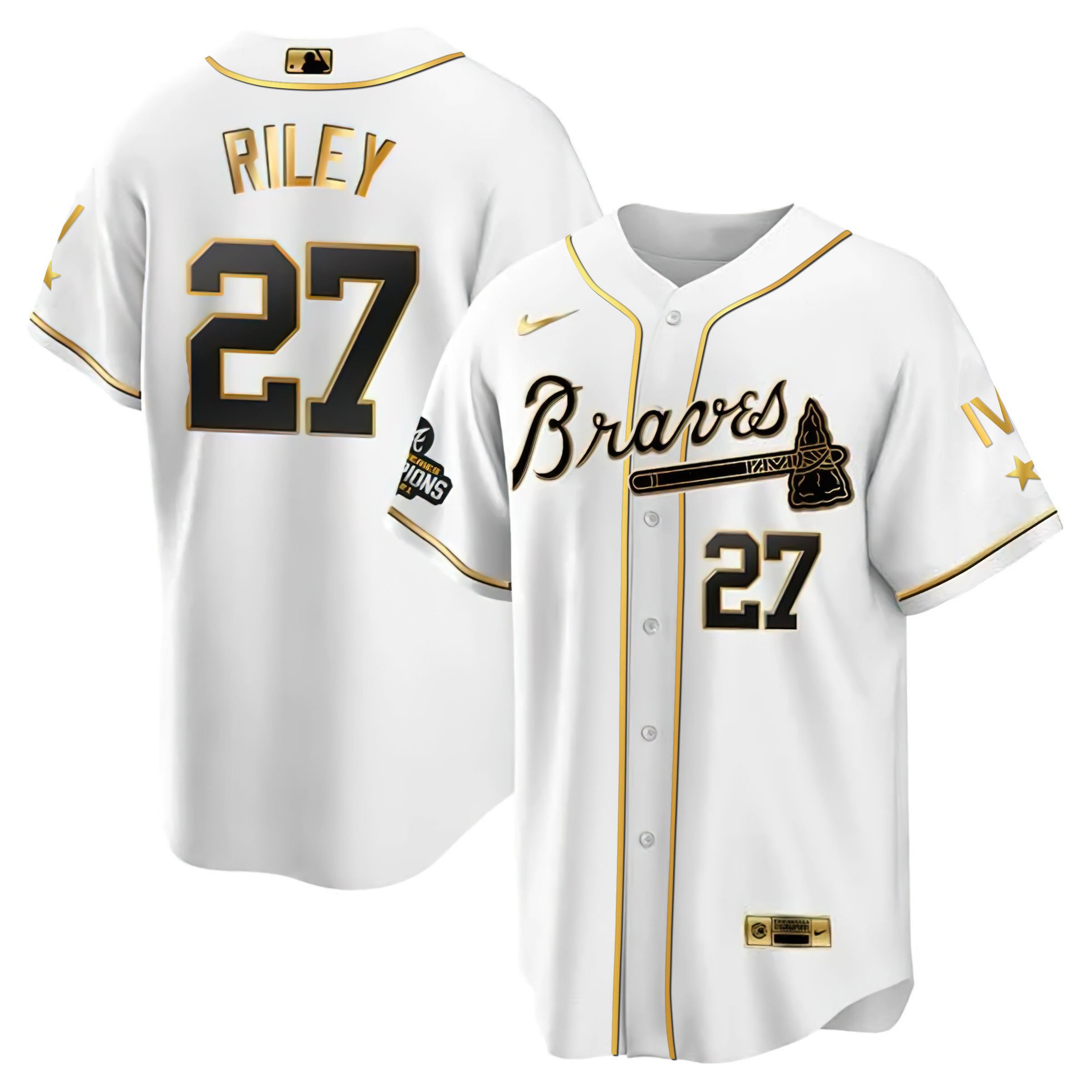 Men Austin Riley Atlanta Braves 4x World Series White Gold Jersey Collection - All Stitched
