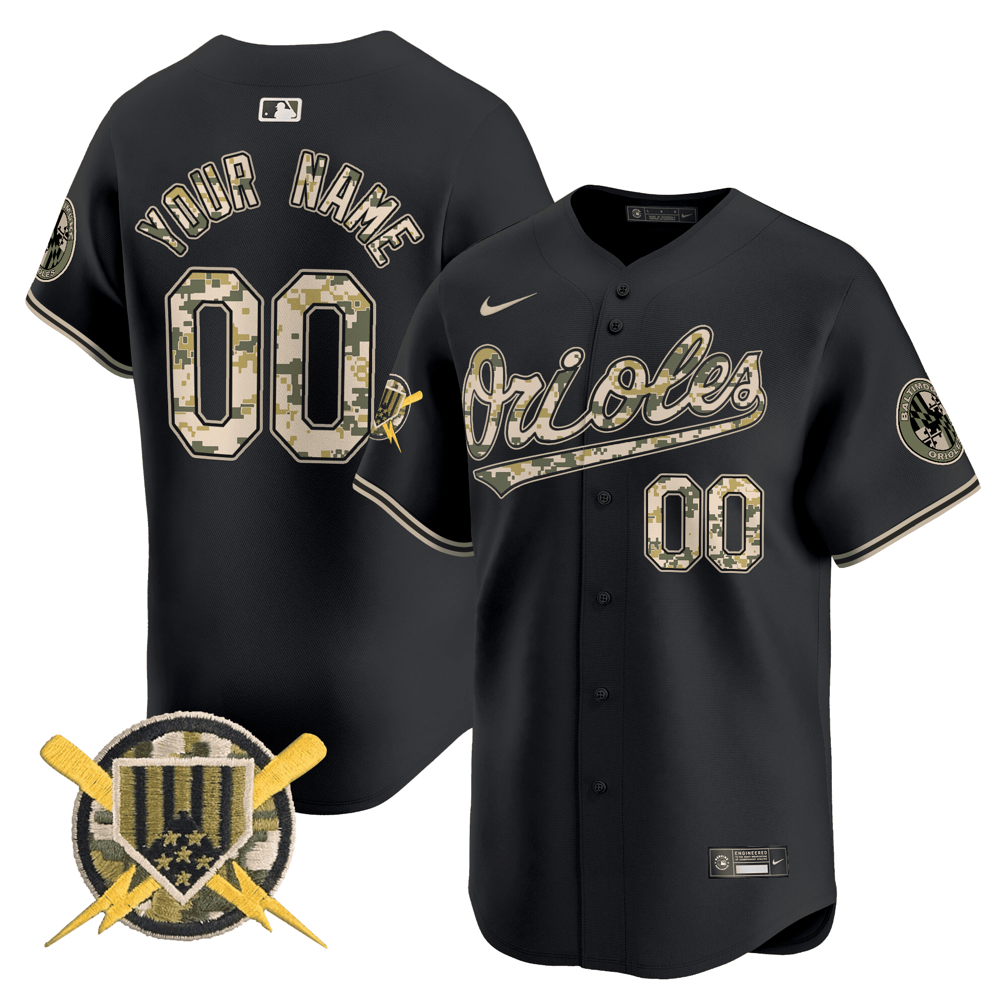 Men Baltimore Orioles Armed Forces Day Vapor Premier Limited Custom Black Jersey - All Stitched
