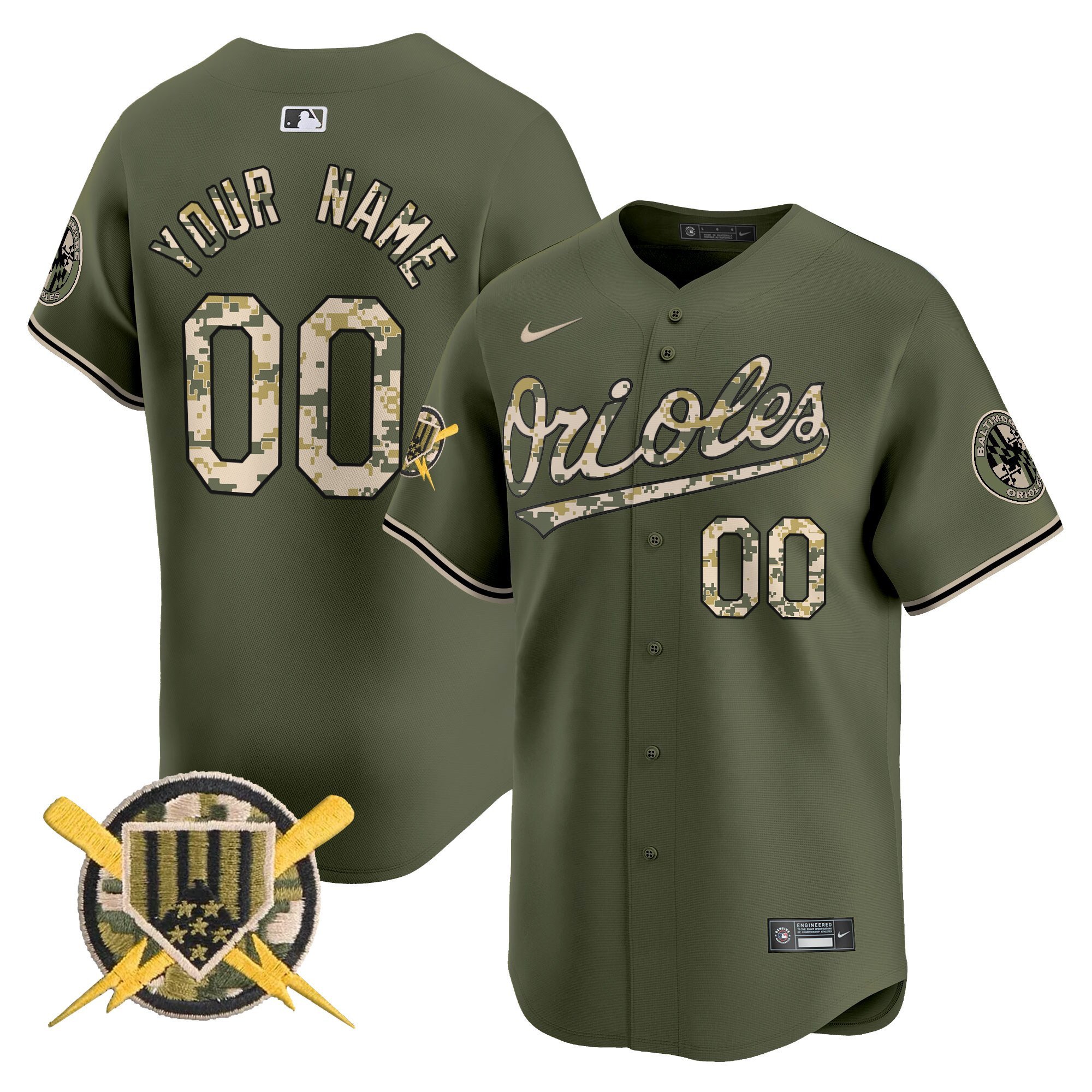 Men Baltimore Orioles Armed Forces Day Vapor Premier Limited Custom Green Jersey - All Stitched