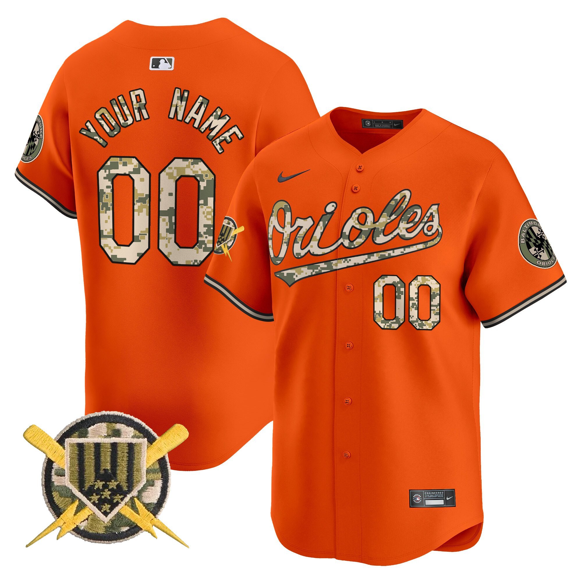 Men Baltimore Orioles Armed Forces Day Vapor Premier Limited Custom Orange Jersey - All Stitched
