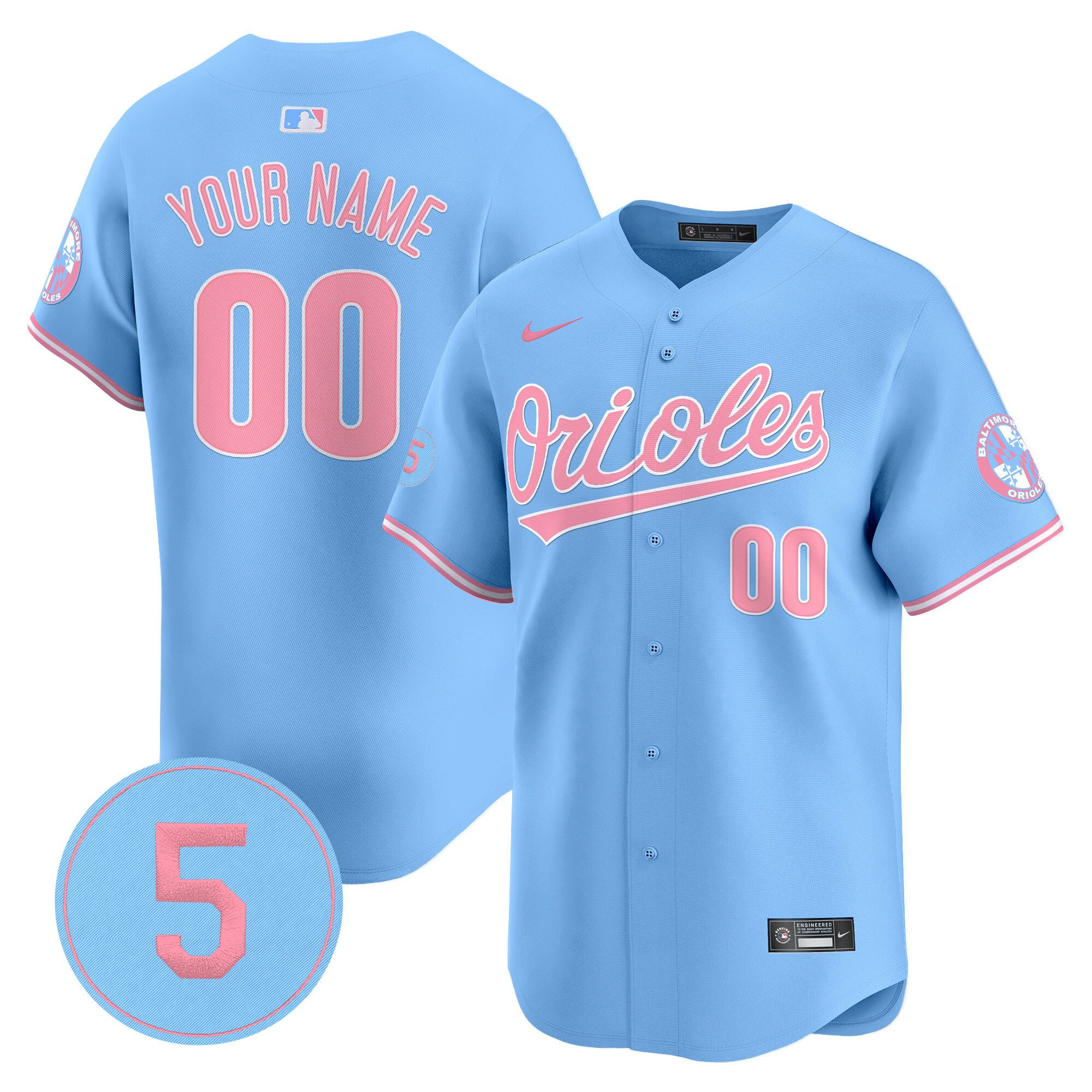 Men Baltimore Orioles Bubblegum Pink Robinson Patch Vapor Premier Limited Custom Light Blue Jersey - All Stitched