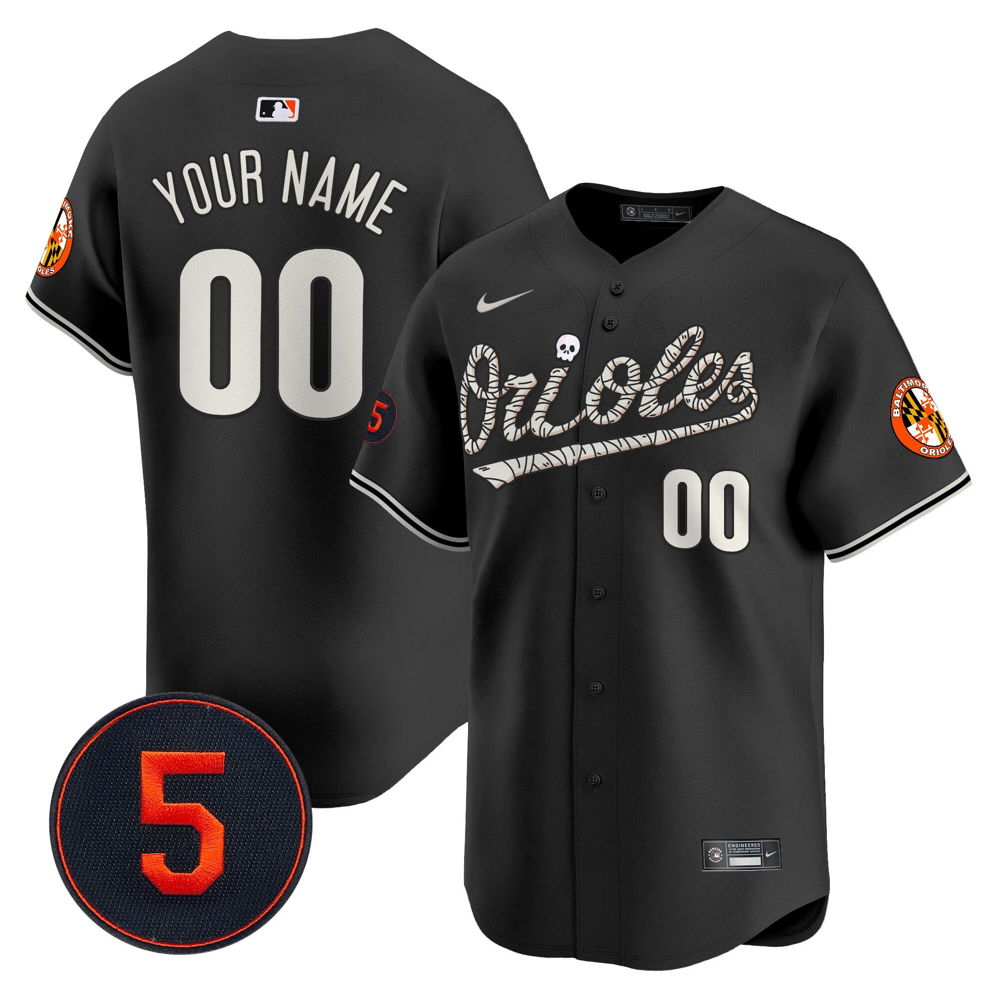 Men Baltimore Orioles Halloween Vapor Premier Limited Custom Black Jersey - All Stitched