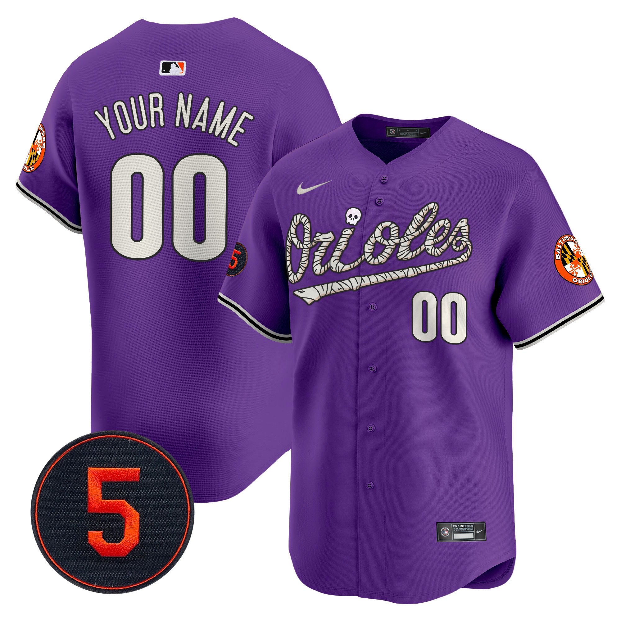 Men Baltimore Orioles Halloween Vapor Premier Limited Custom Purple Jersey - All Stitched
