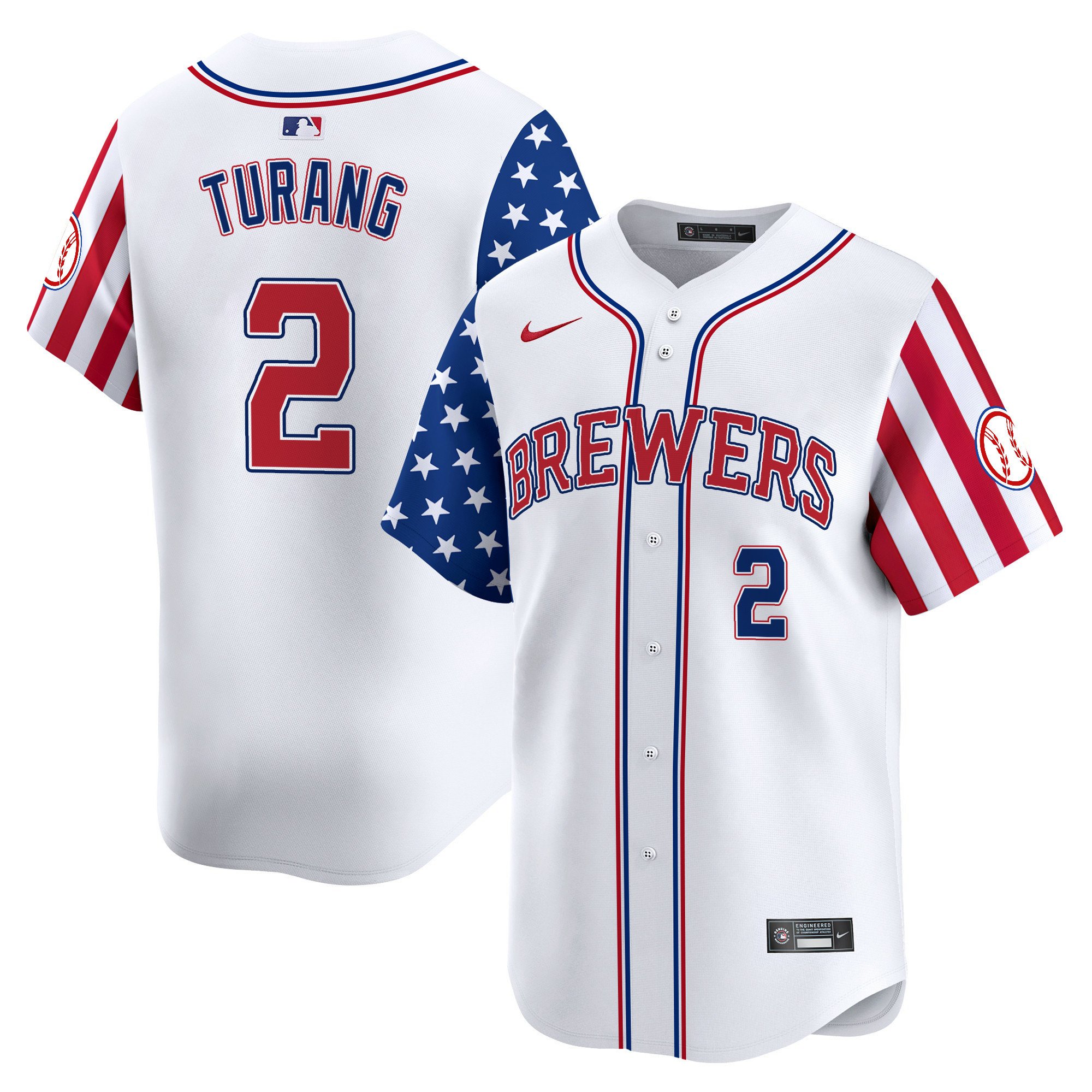 Men Brice Turang Milwaukee Brewers 2024 Independence Day Vapor Premier Limited Jersey - All Stitched