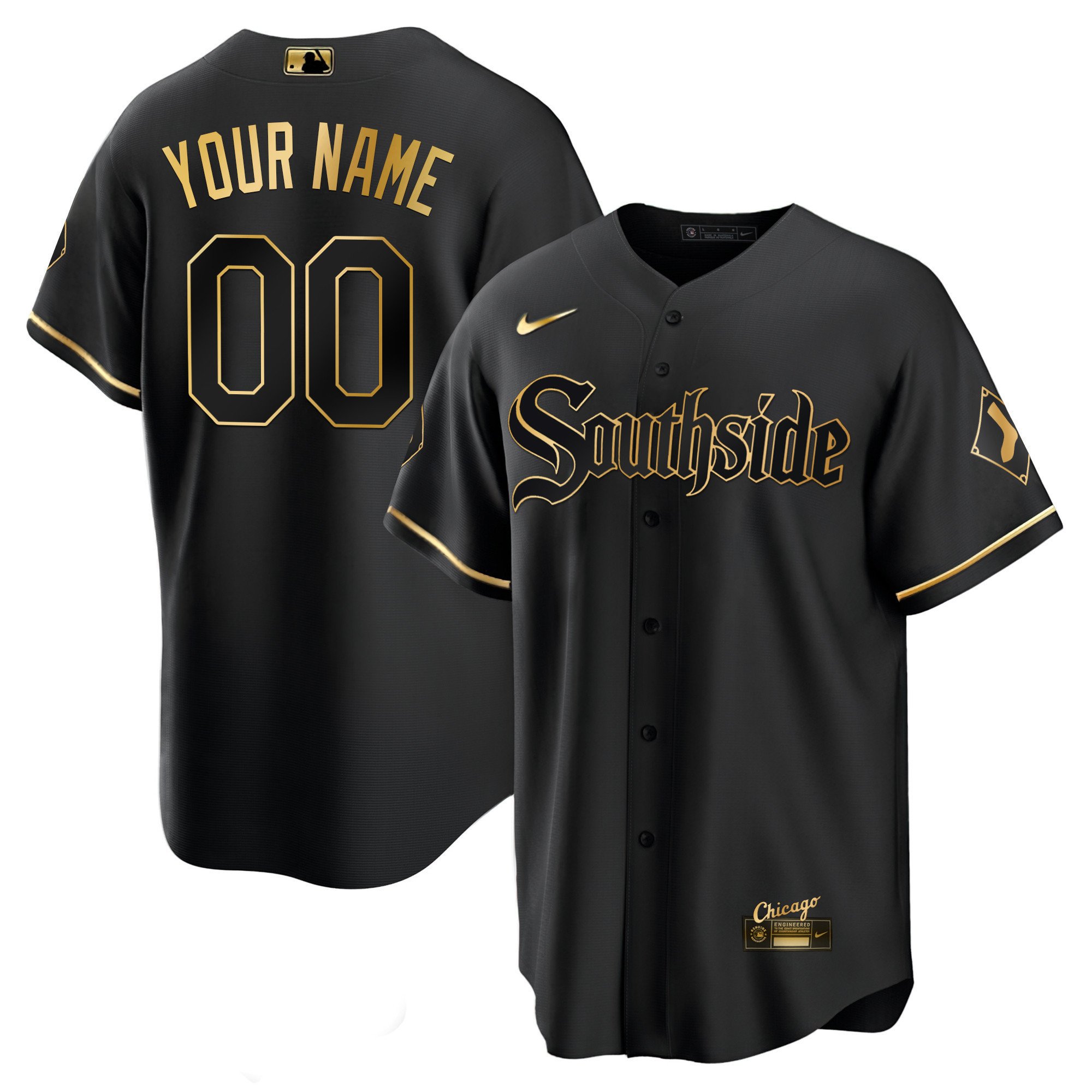 Men Chicago White Sox Gold Baseball Custom Black Gold Jersey Ã± All Stitched