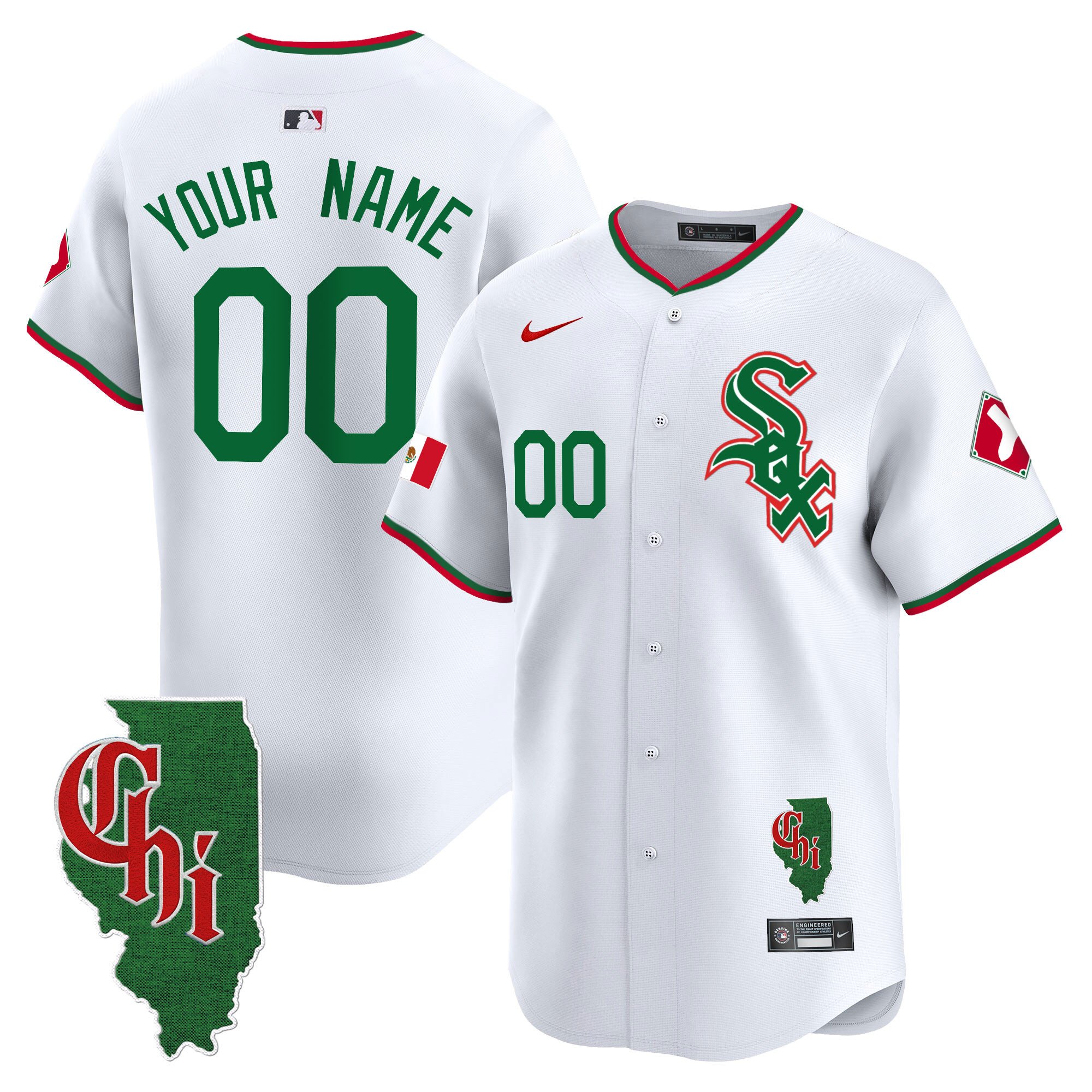 Men Chicago White Sox Mexico Vapor Premier Limited Custom White Jersey - Illinois Patch - All Stitched