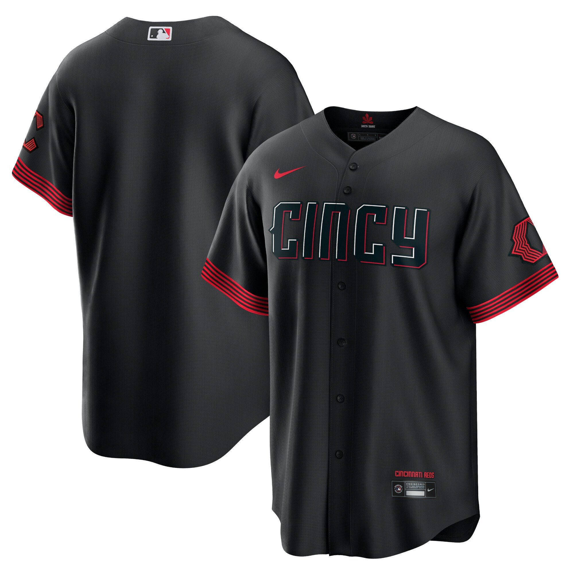 Men Cincinnati Reds Black 2023 City Connect Cool Jersey - All Stitched