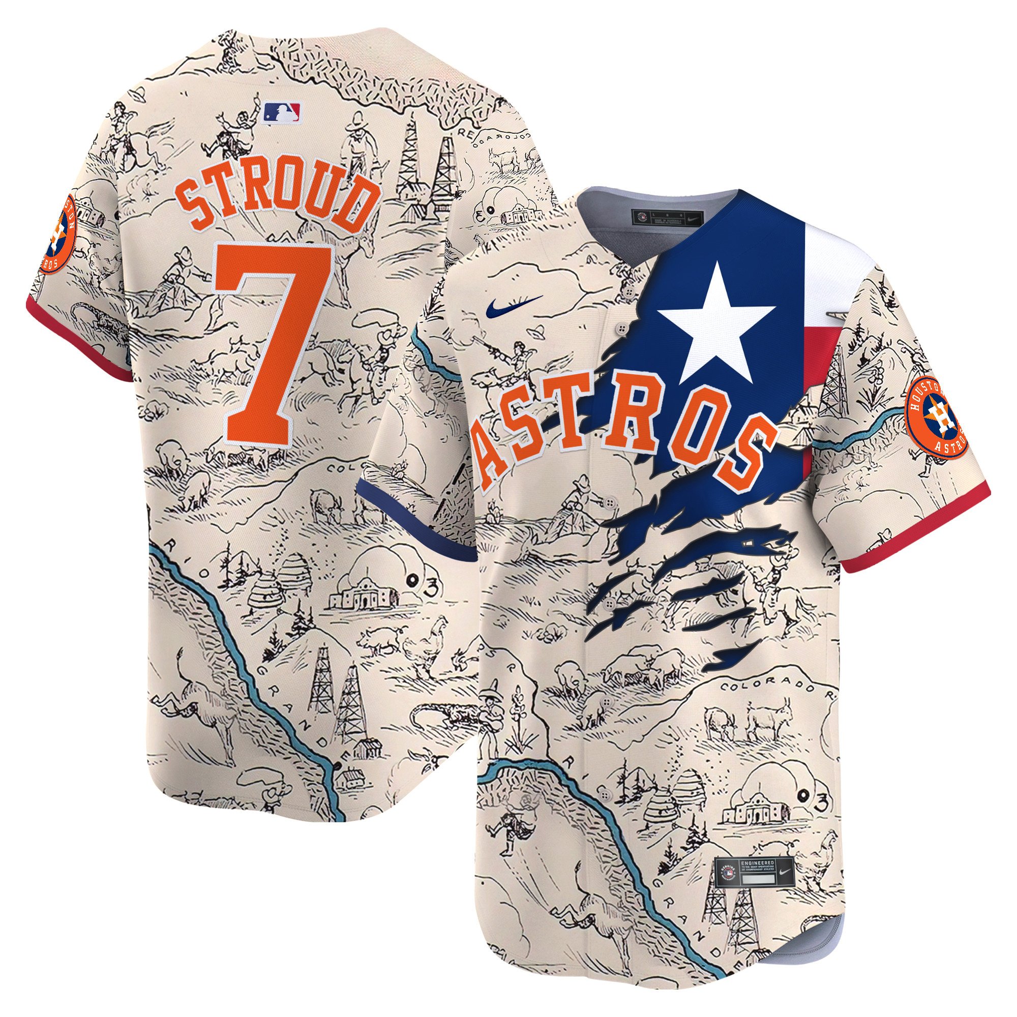 Men CJ Stroud Houston Astros Texas State Map Vapor Premier Limited Jersey - Printed
