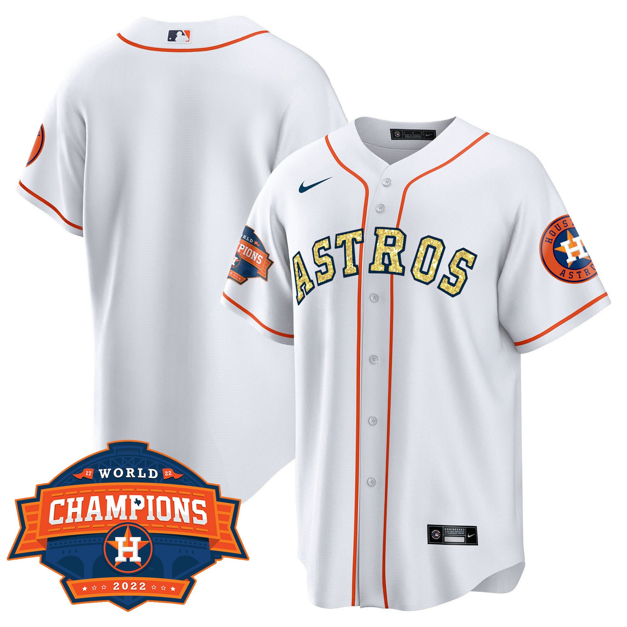 Men Cool Base Houston Astros Special White Gold 2022 World Series Champions Patch Jersey Ã± All Stitched