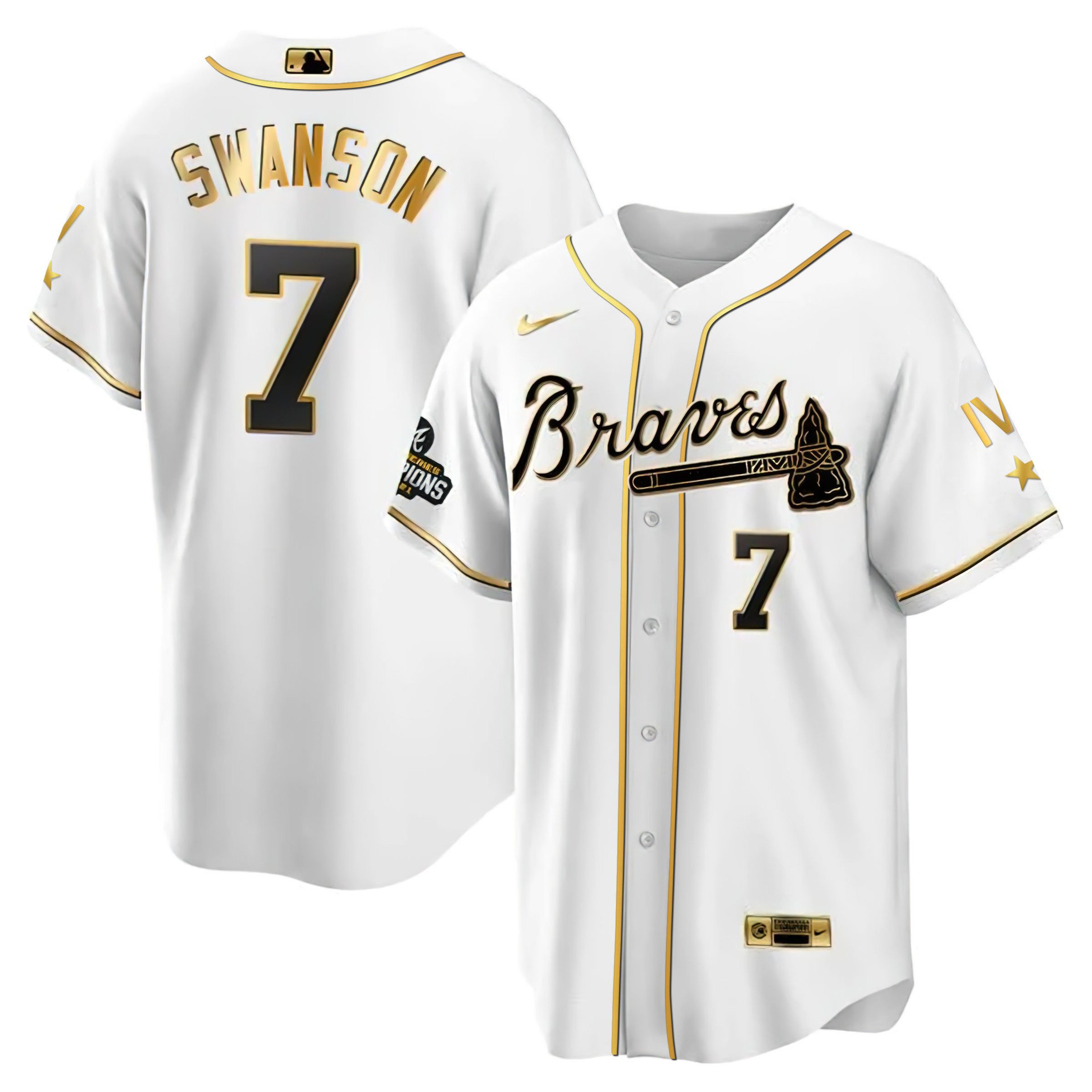 Men Dansby Swanson Atlanta Braves 4x World Series White Gold Jersey Collection - All Stitched