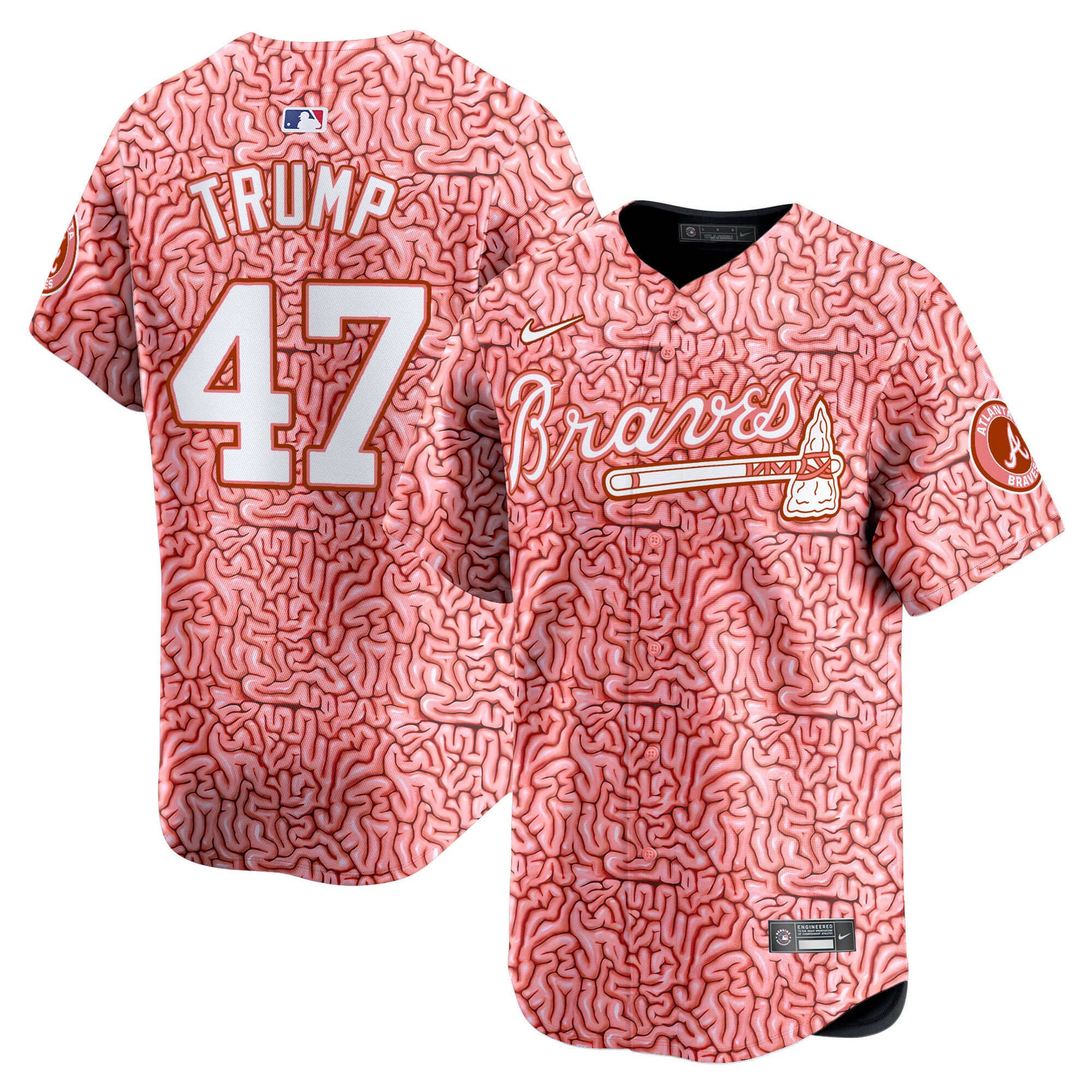 Men Donald Trump Atlanta Braves Halloween Natural Pink Brains Vapor Premier Limited Jersey - Printed