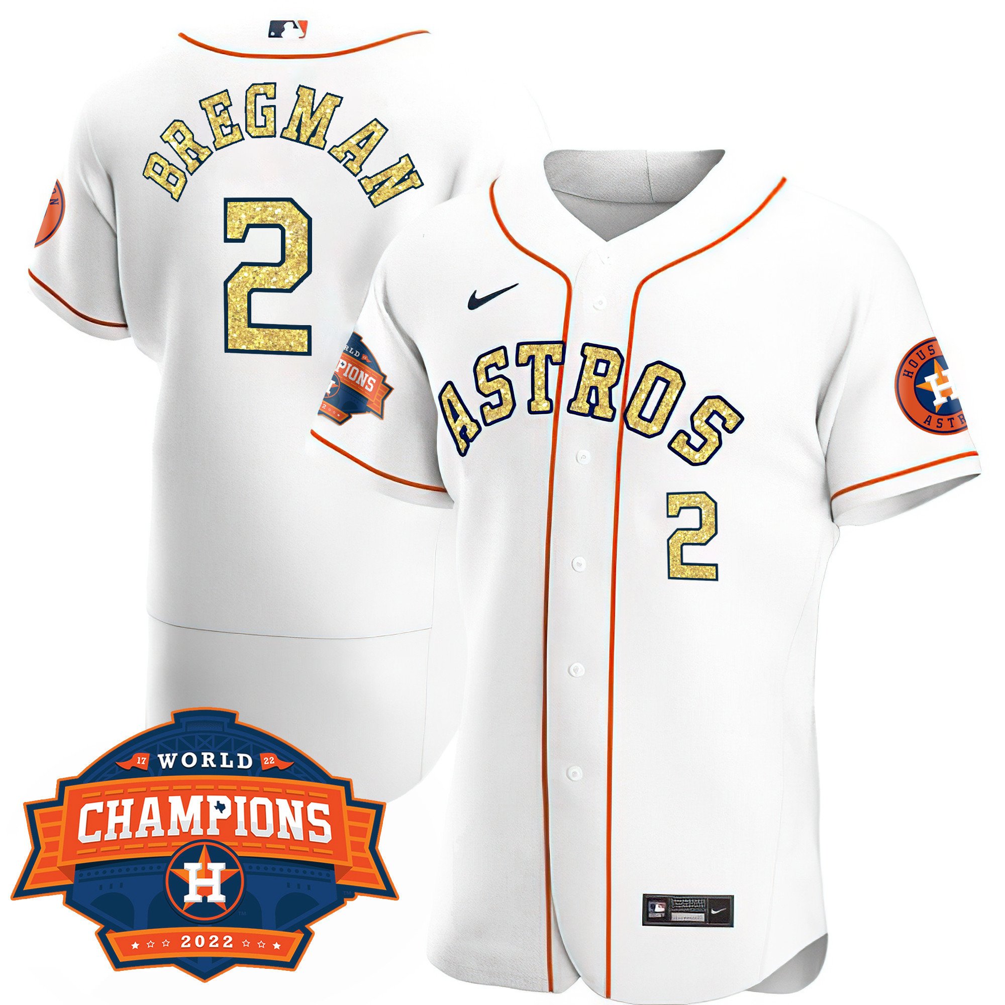 Men Flex Base Alex Bregman Houston Astros Special White Gold 2022 World Series Champions Patch Jersey Ã± All Stitched