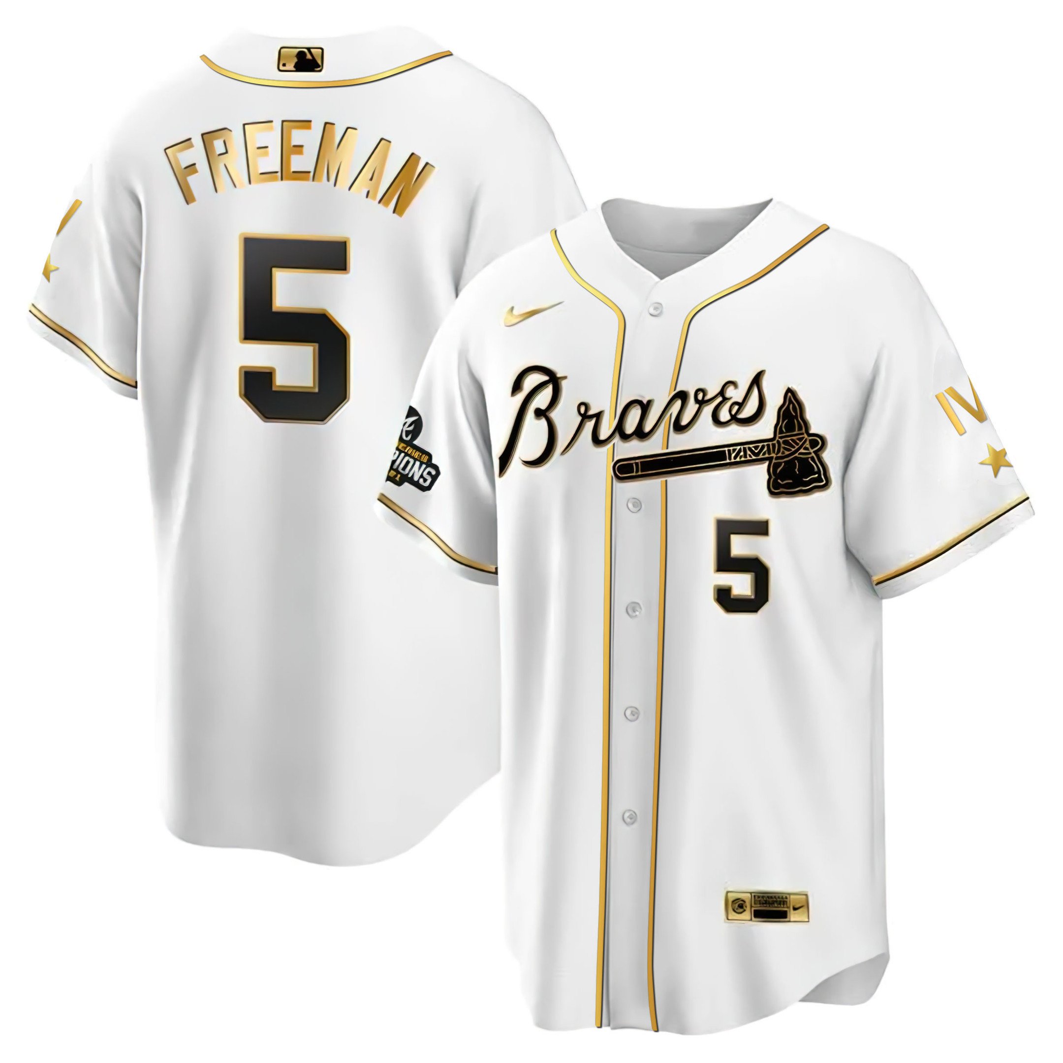 Men Freddie Freeman Atlanta Braves 4x World Series White Gold Jersey Collection - All Stitched