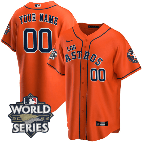 Men Houston Astros - Ã¬Los AstrosÃ® Hispanic Heritage World Series Patch Custom Orange Jersey Ã± All Stitched