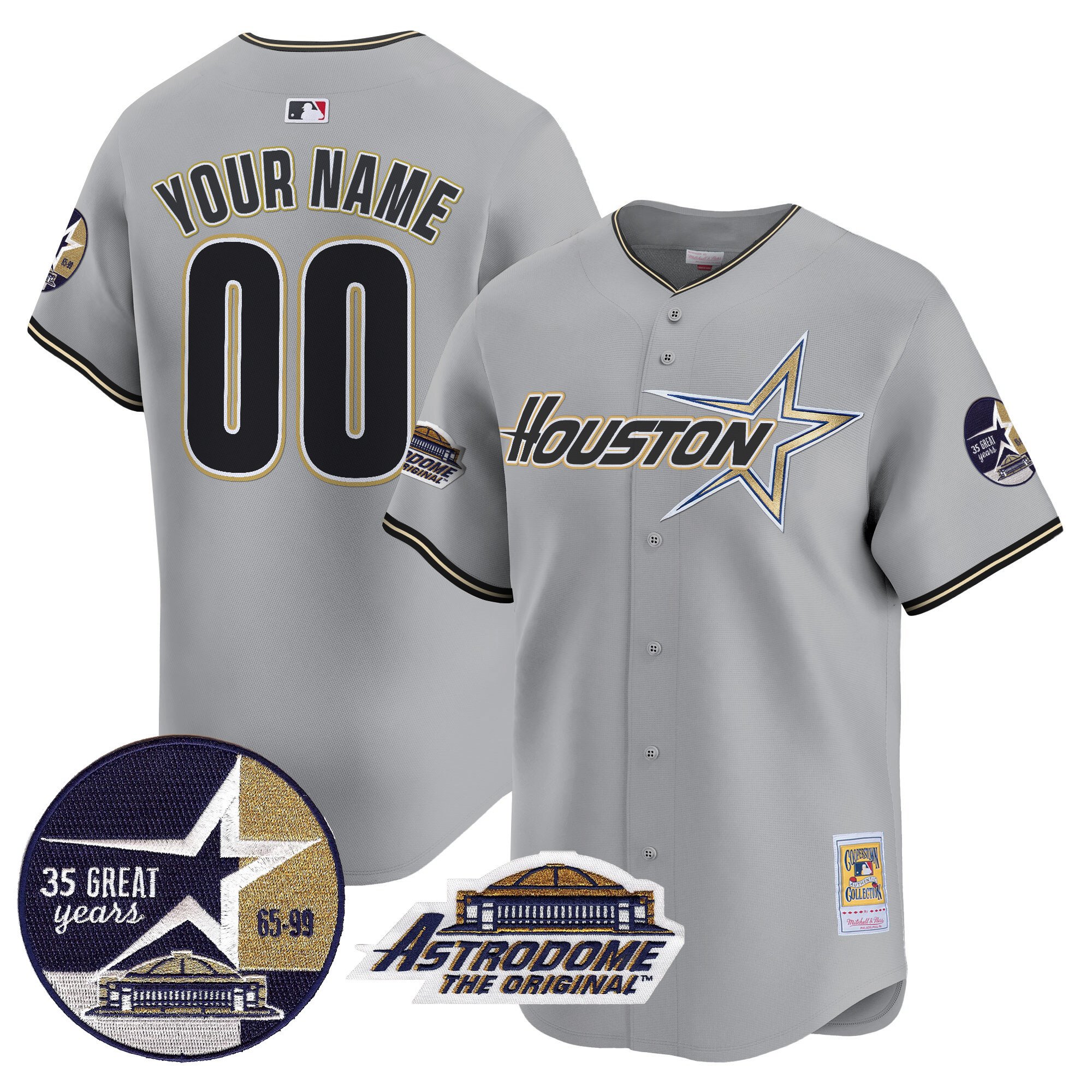 Men Houston Astros 1999 Throwback 35th & Astrodome Patch Vapor Premier Limited Custom Gray Jersey V2 - All Stitched