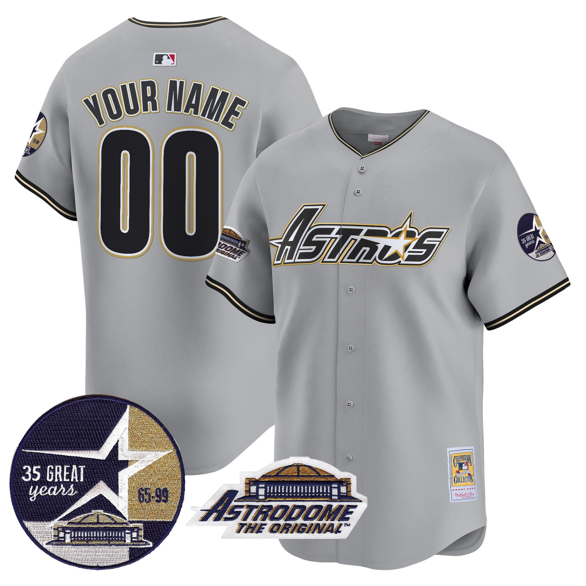 Men Houston Astros 1999 Throwback 35th & Astrodome Patch Vapor Premier Limited Custom Gray Jersey V3 - All Stitched