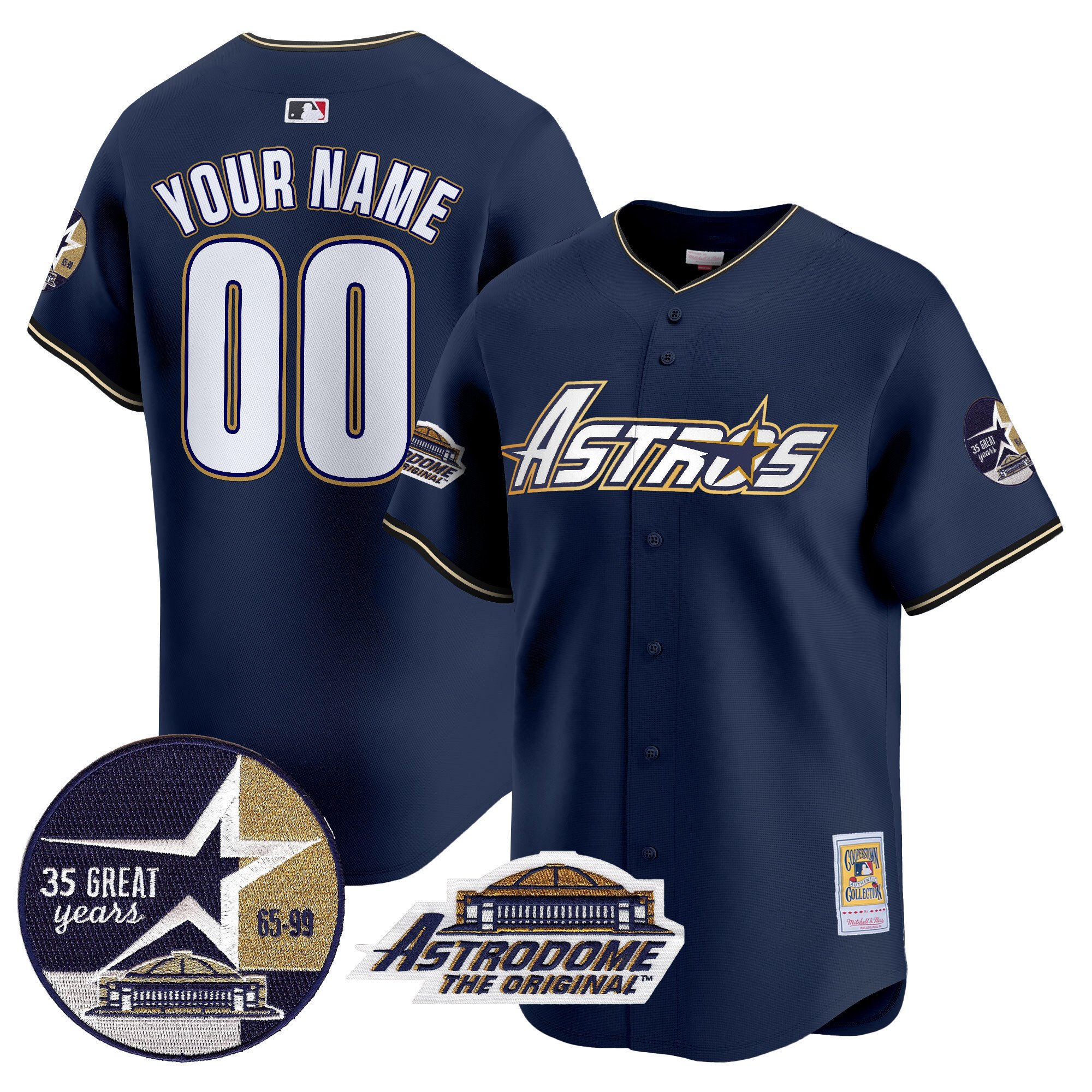 Men Houston Astros 1999 Throwback 35th & Astrodome Patch Vapor Premier Limited Custom Navy Jersey V3 - All Stitched