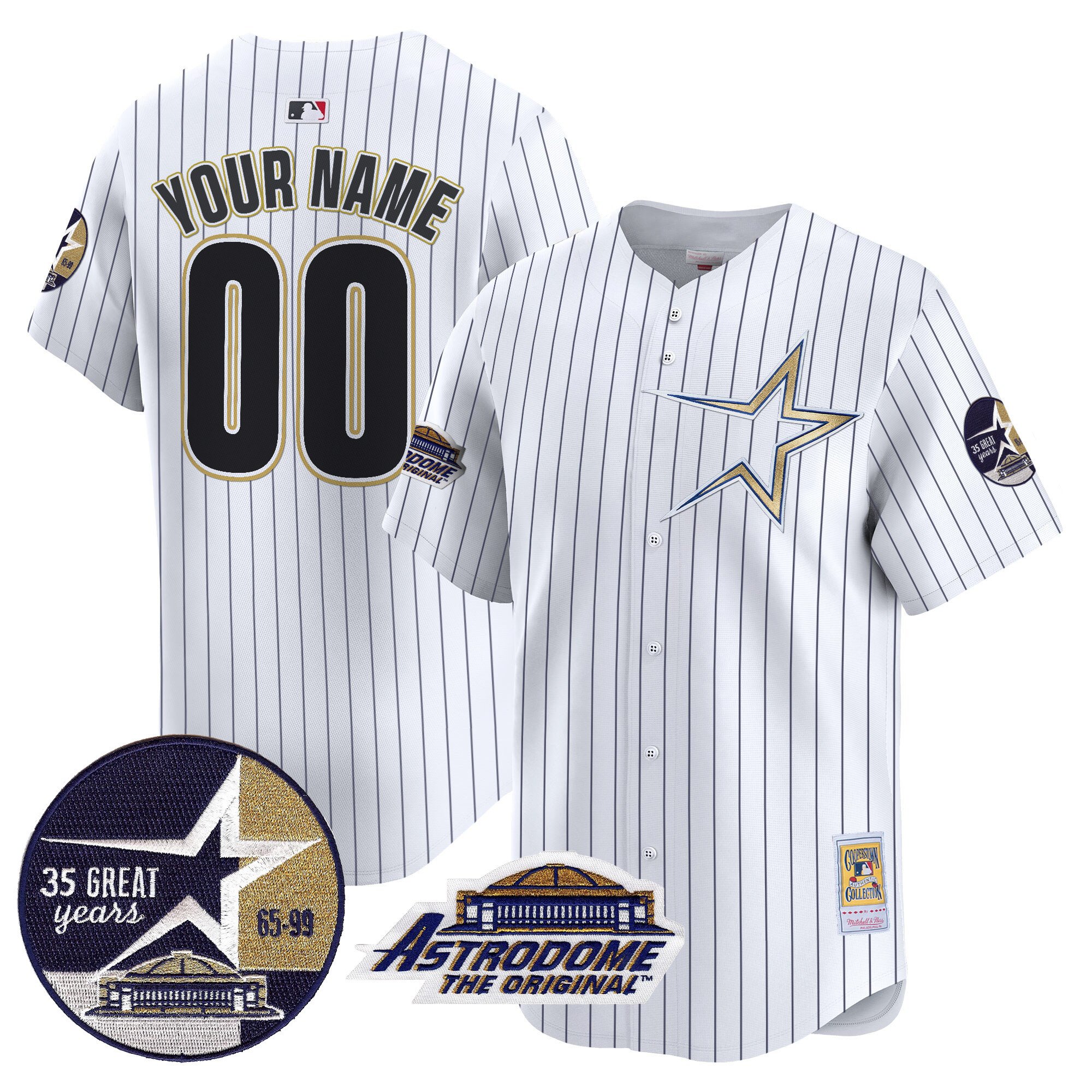 Men Houston Astros 1999 Throwback 35th & Astrodome Patch Vapor Premier Limited Custom Pinstripe Jersey - All Stitched