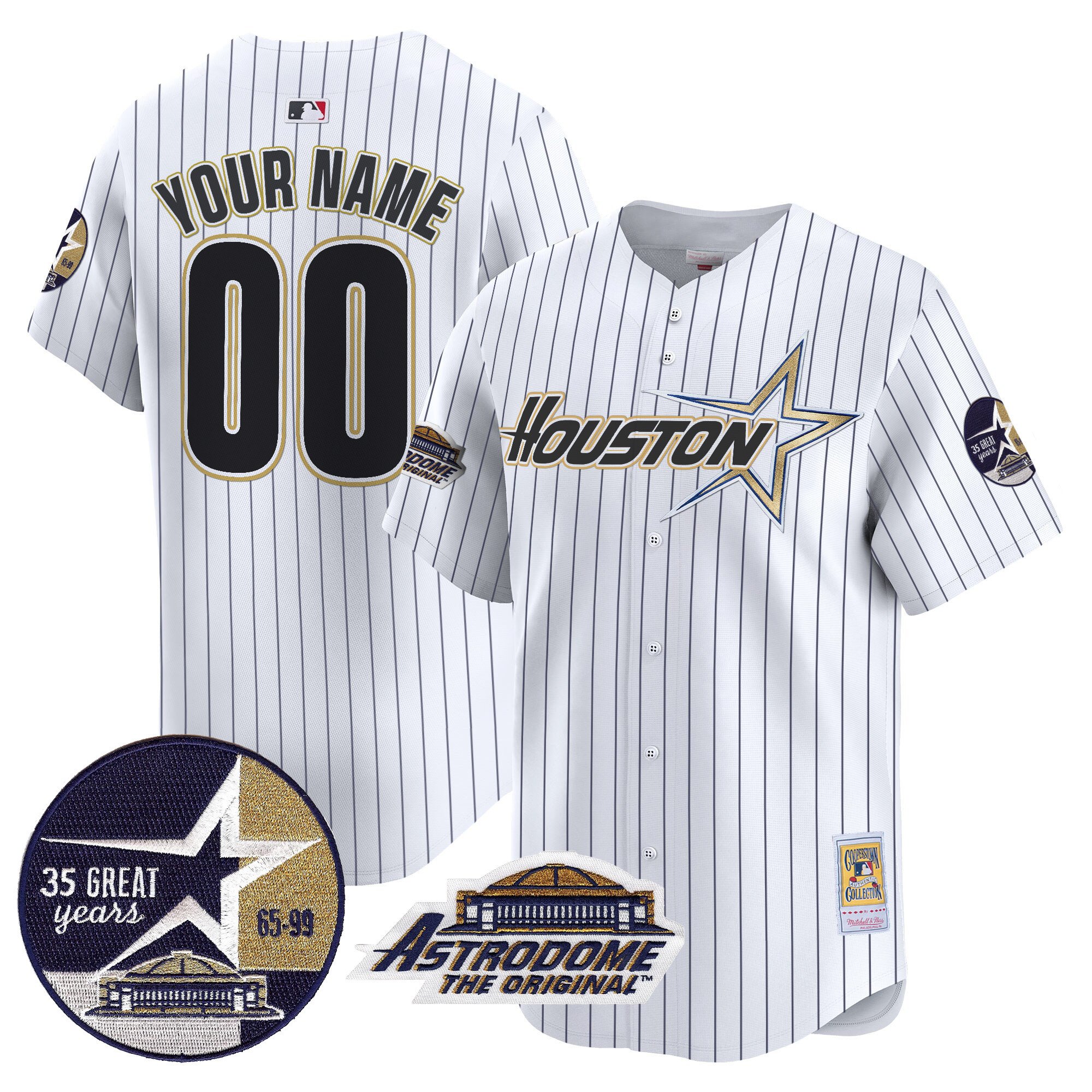 Men Houston Astros 1999 Throwback 35th & Astrodome Patch Vapor Premier Limited Custom Pinstripe Jersey V2 - All Stitched