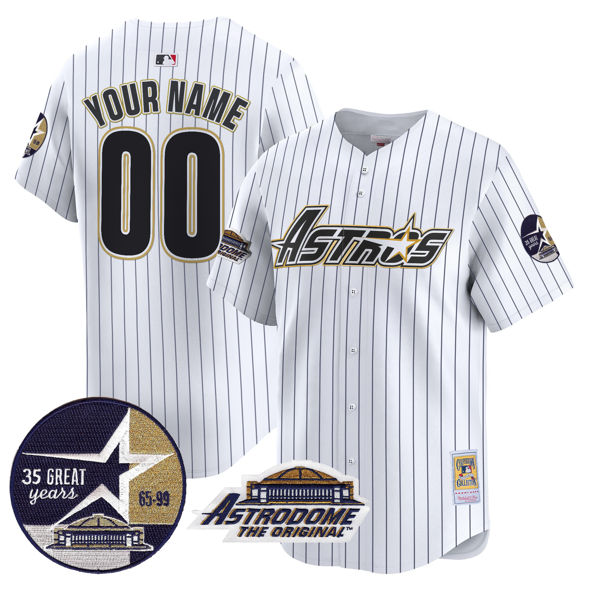 Men Houston Astros 1999 Throwback 35th & Astrodome Patch Vapor Premier Limited Custom Pinstripe Jersey V3 - All Stitched