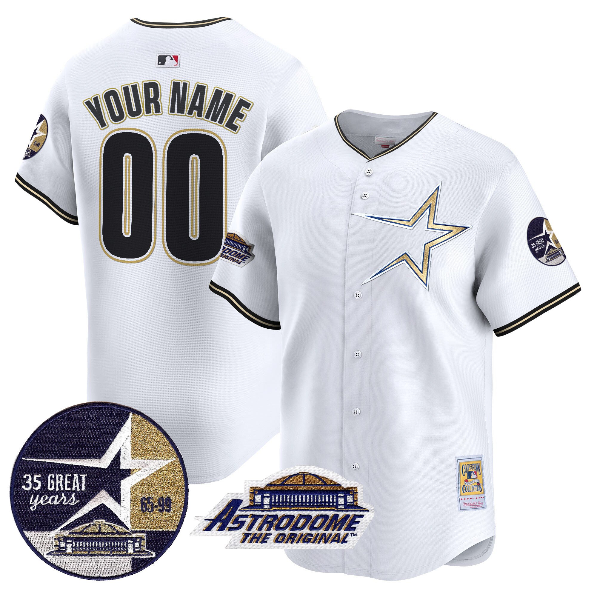Men Houston Astros 1999 Throwback 35th & Astrodome Patch Vapor Premier Limited Custom White Jersey - All Stitched