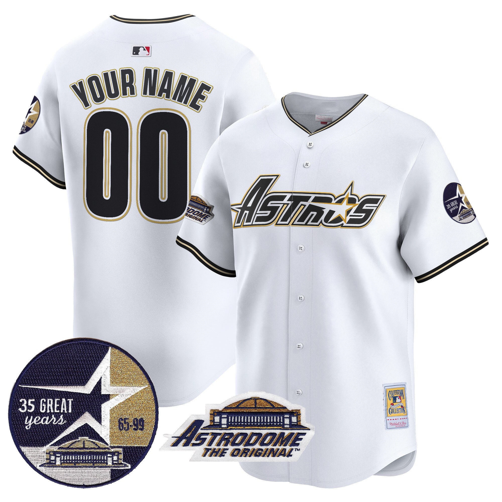 Men Houston Astros 1999 Throwback 35th & Astrodome Patch Vapor Premier Limited Custom White Jersey V3 - All Stitched