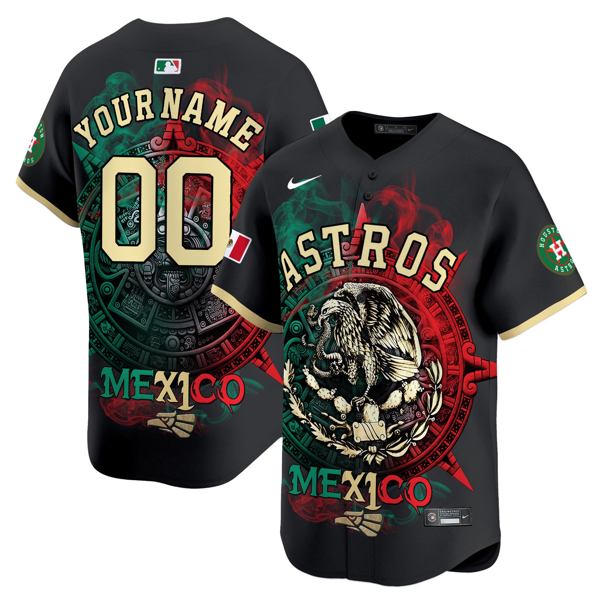 Men Houston Astros Aztec Hecho En Mexico Vapor Premier Limited Custom Black Jersey - Printed