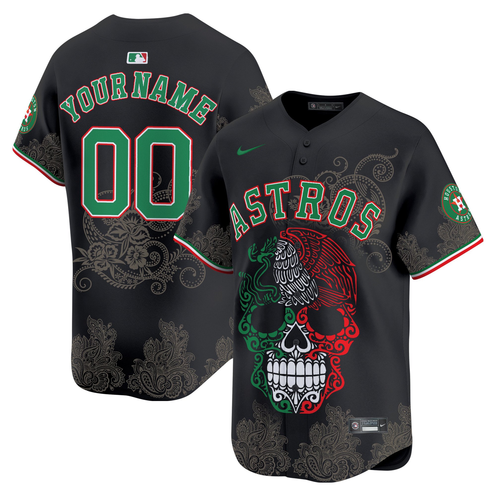 Men Houston Astros Aztec Warrior Skull Vapor Limited Custom Black Jersey - Printed