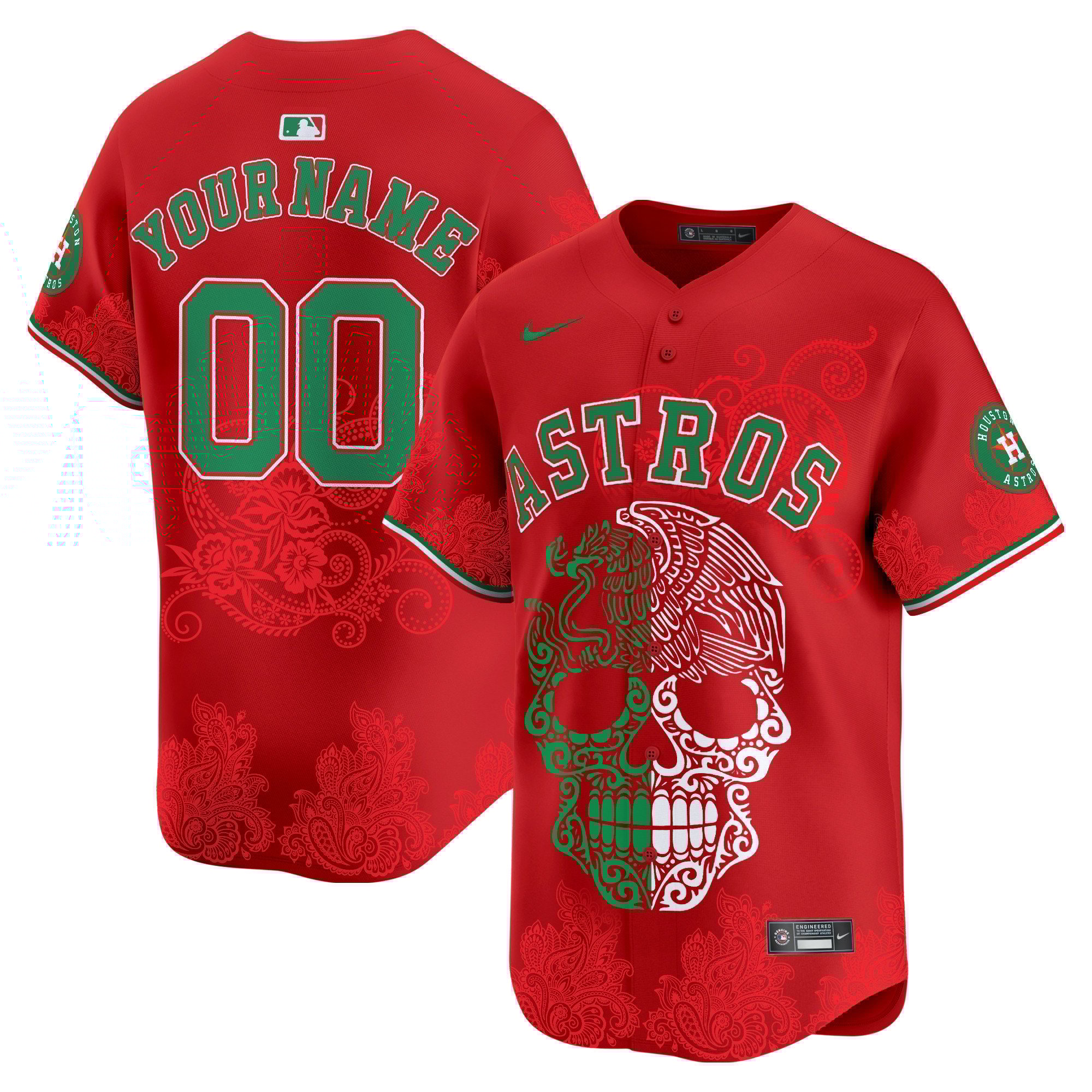 Men Houston Astros Aztec Warrior Skull Vapor Limited Custom Red Jersey - Printed