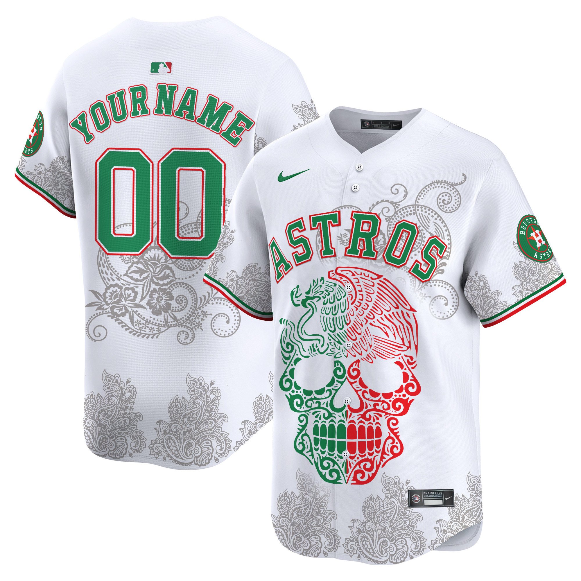 Men Houston Astros Aztec Warrior Skull Vapor Limited Custom White Jersey - Printed