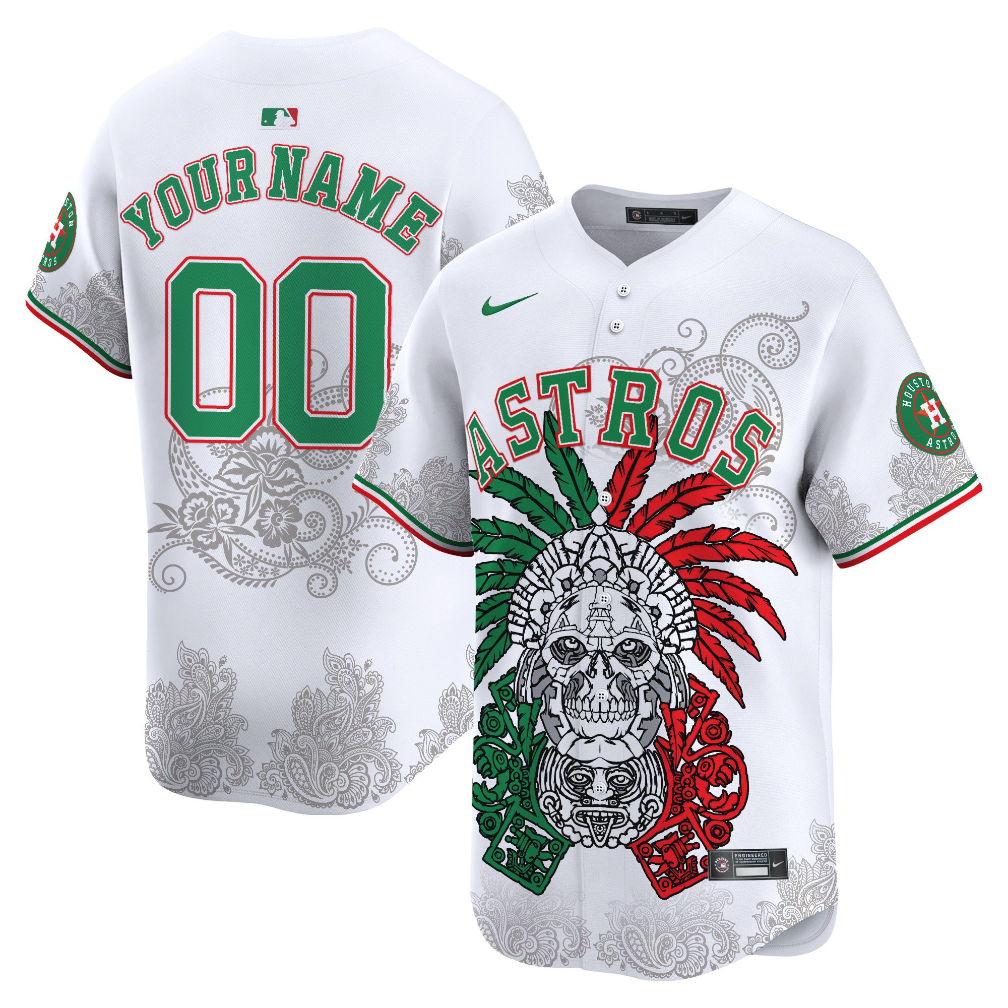 Men Houston Astros Aztec Warrior Skull Vapor Premier Limited Custom White Jersey V2 - Printed