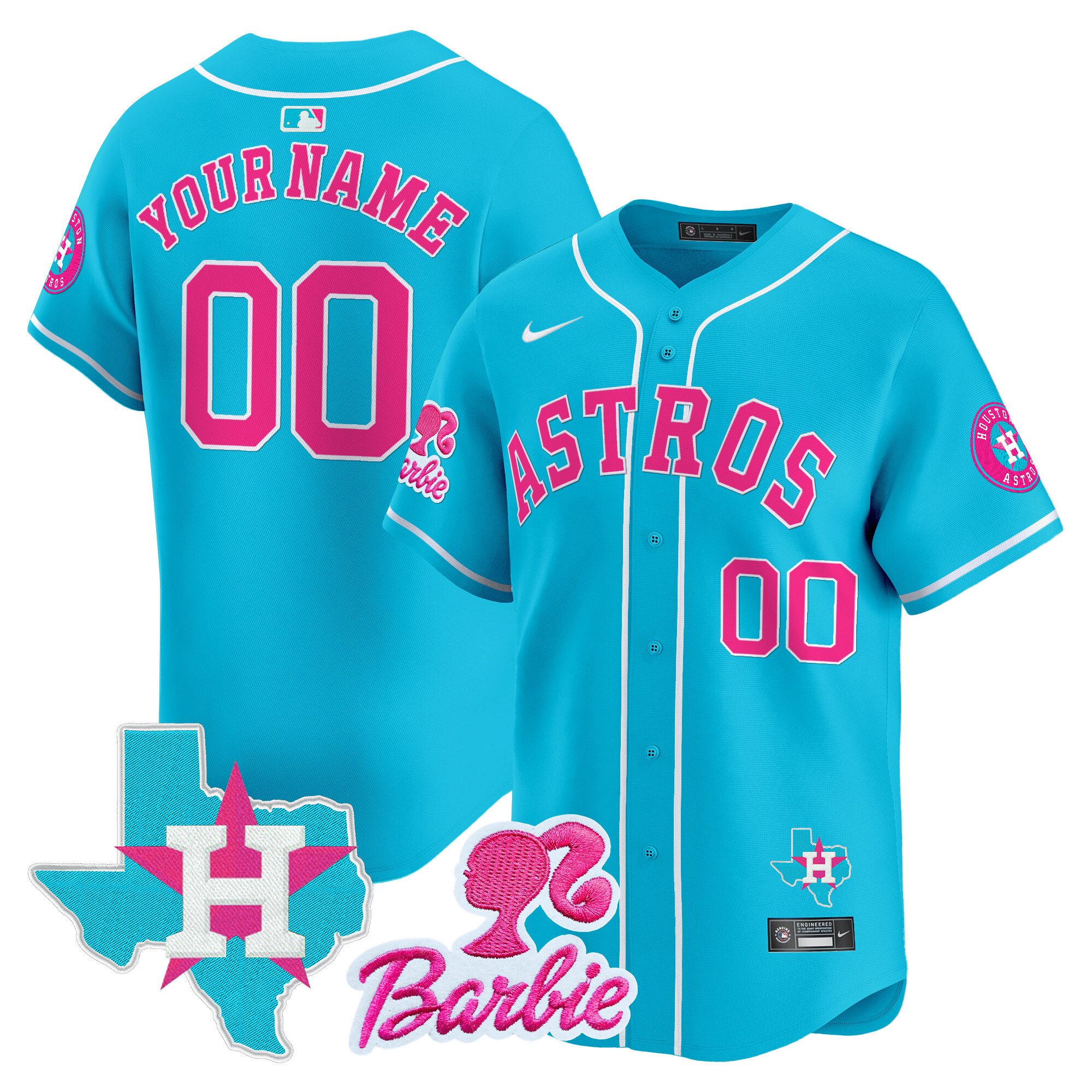 Men Houston Astros Barbie Patch Vapor Premier Limited Custom Light Blue Jersey - All Stitched