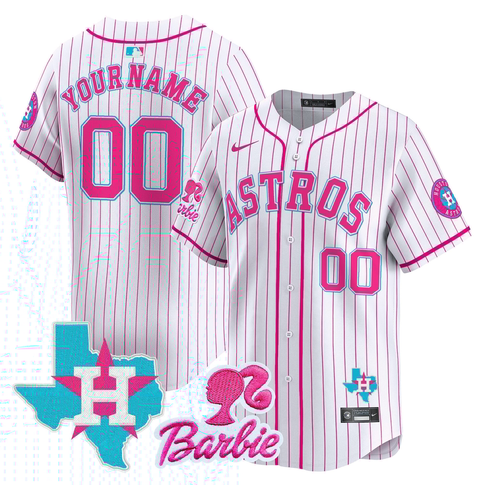 Men Houston Astros Barbie Patch Vapor Premier Limited Custom Pink Stripe Jersey - All Stitched