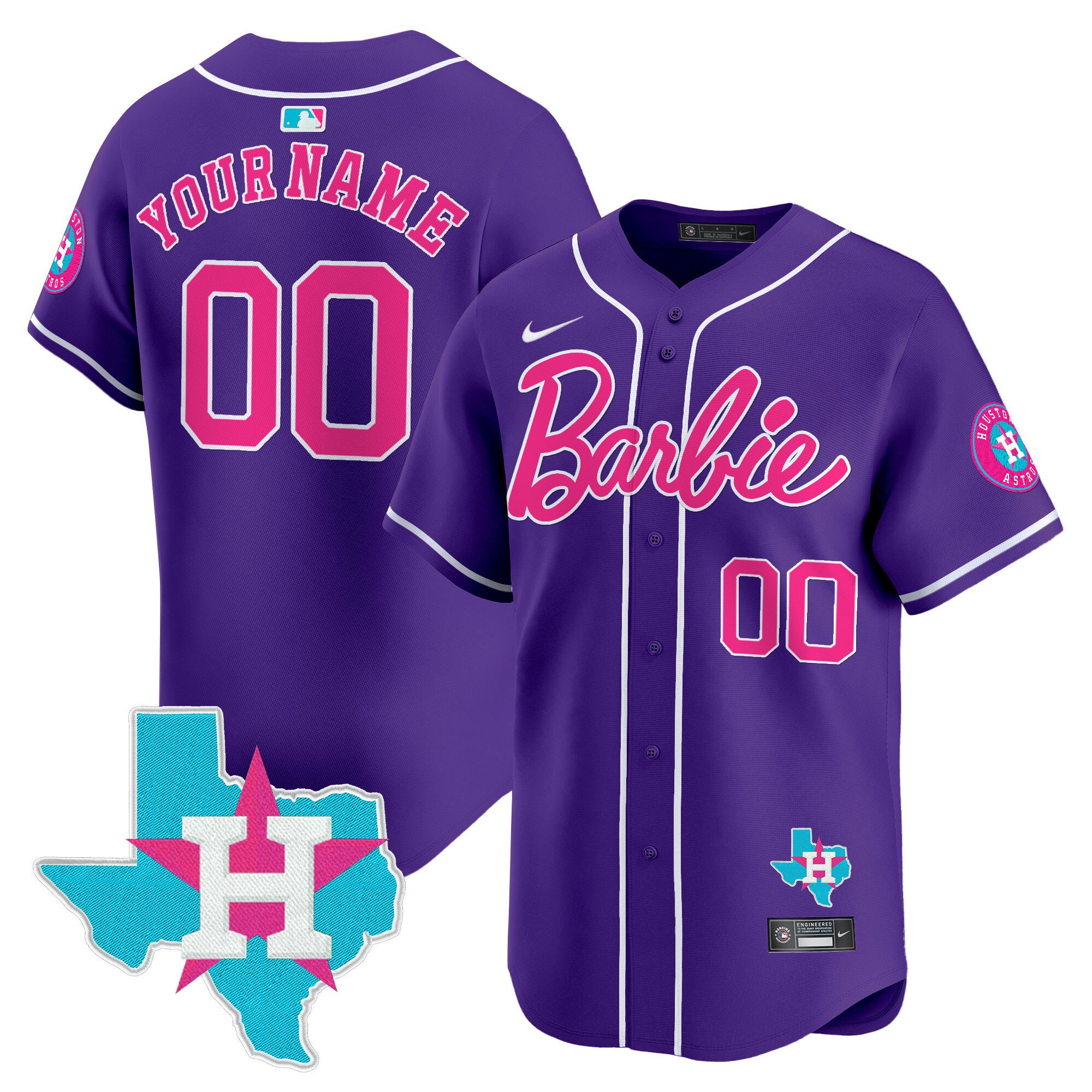 Men Houston Astros Barbie Vapor Premier Limited Custom Purple Jersey - All Stitched