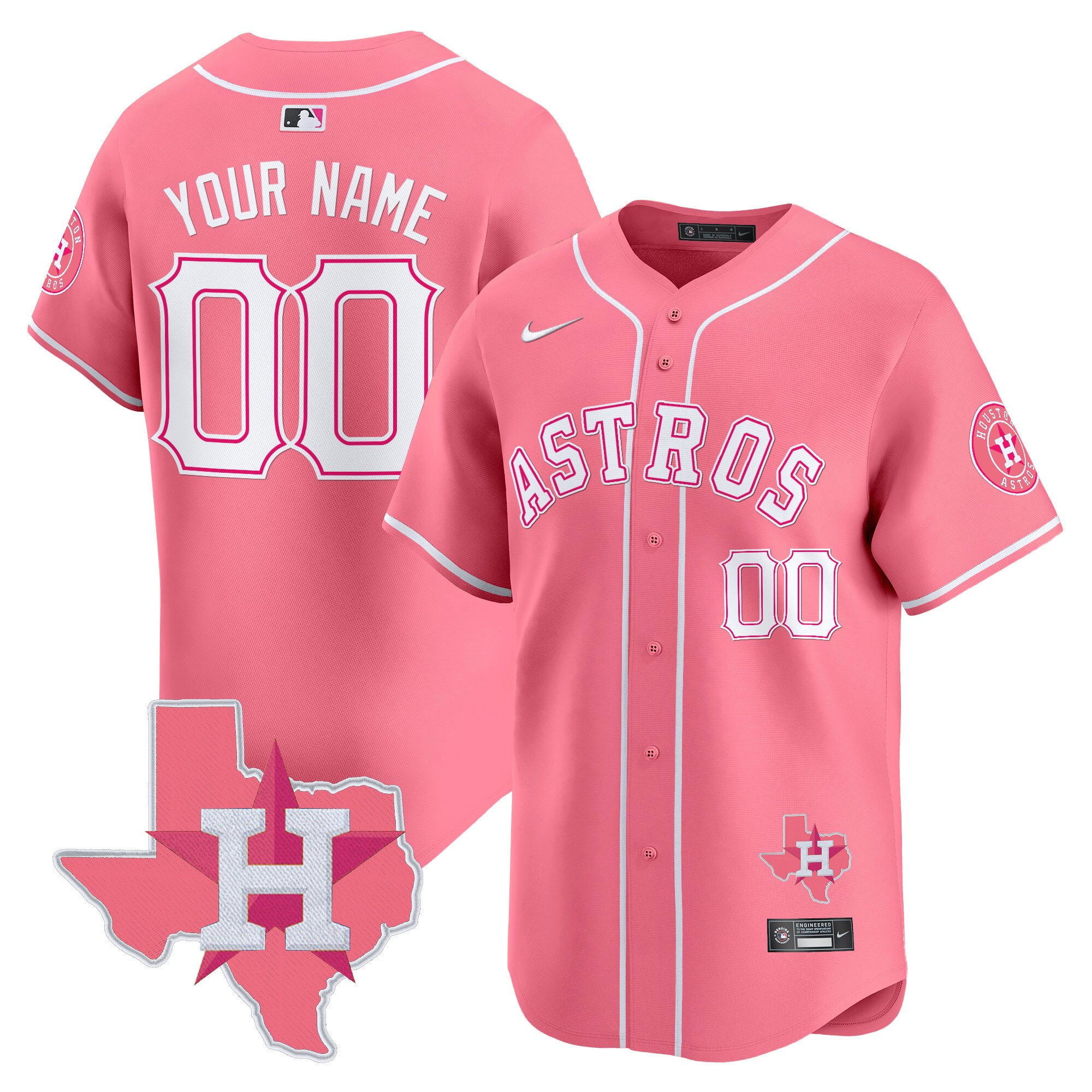 Men Houston Astros Bubblegum Pink Vapor Premier Limited Pink Jersey V2 - All Stitched
