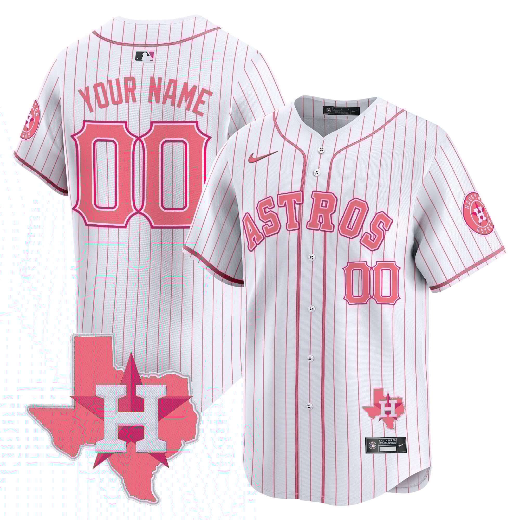 Men Houston Astros Bubblegum Pink Vapor Premier Limited Pinstripe Jersey V2 - All Stitched