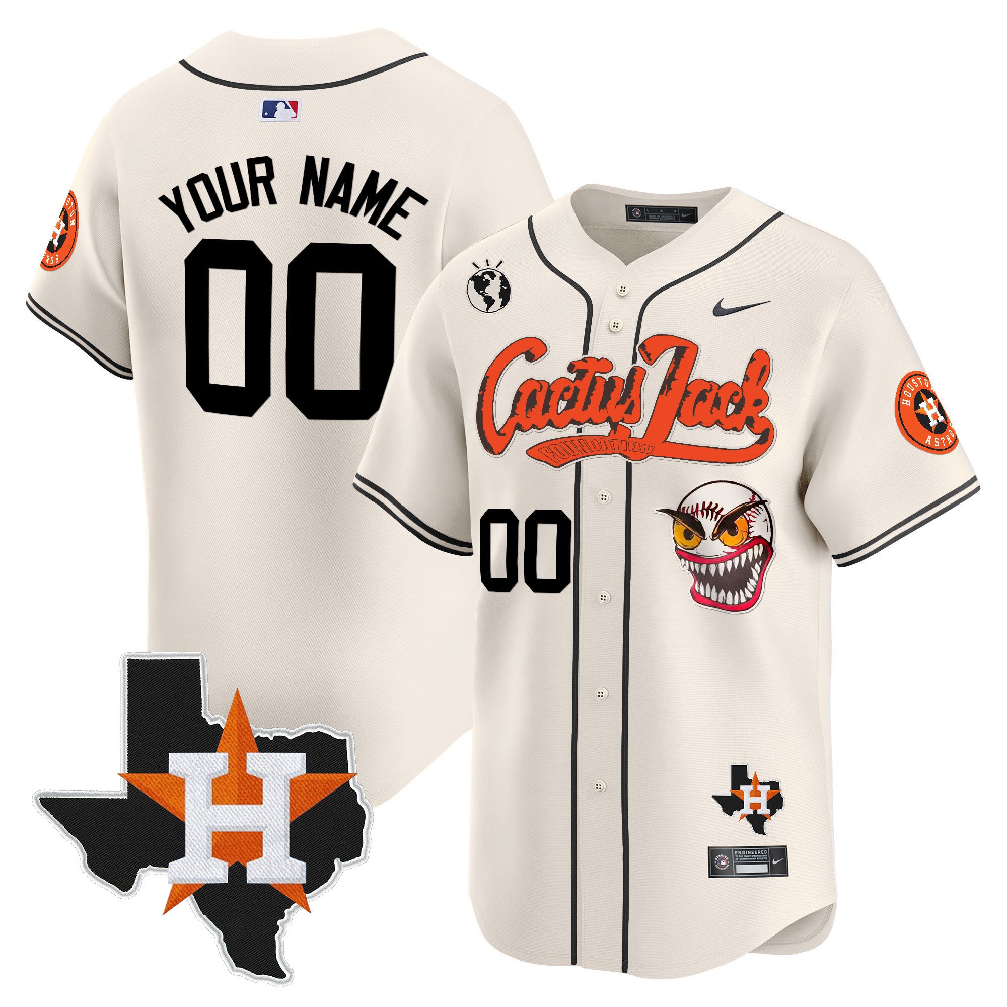 Men Houston Astros Cactus Jack Patch Vapor Premier Limited Custom Cream Jersey V12 - Stitched