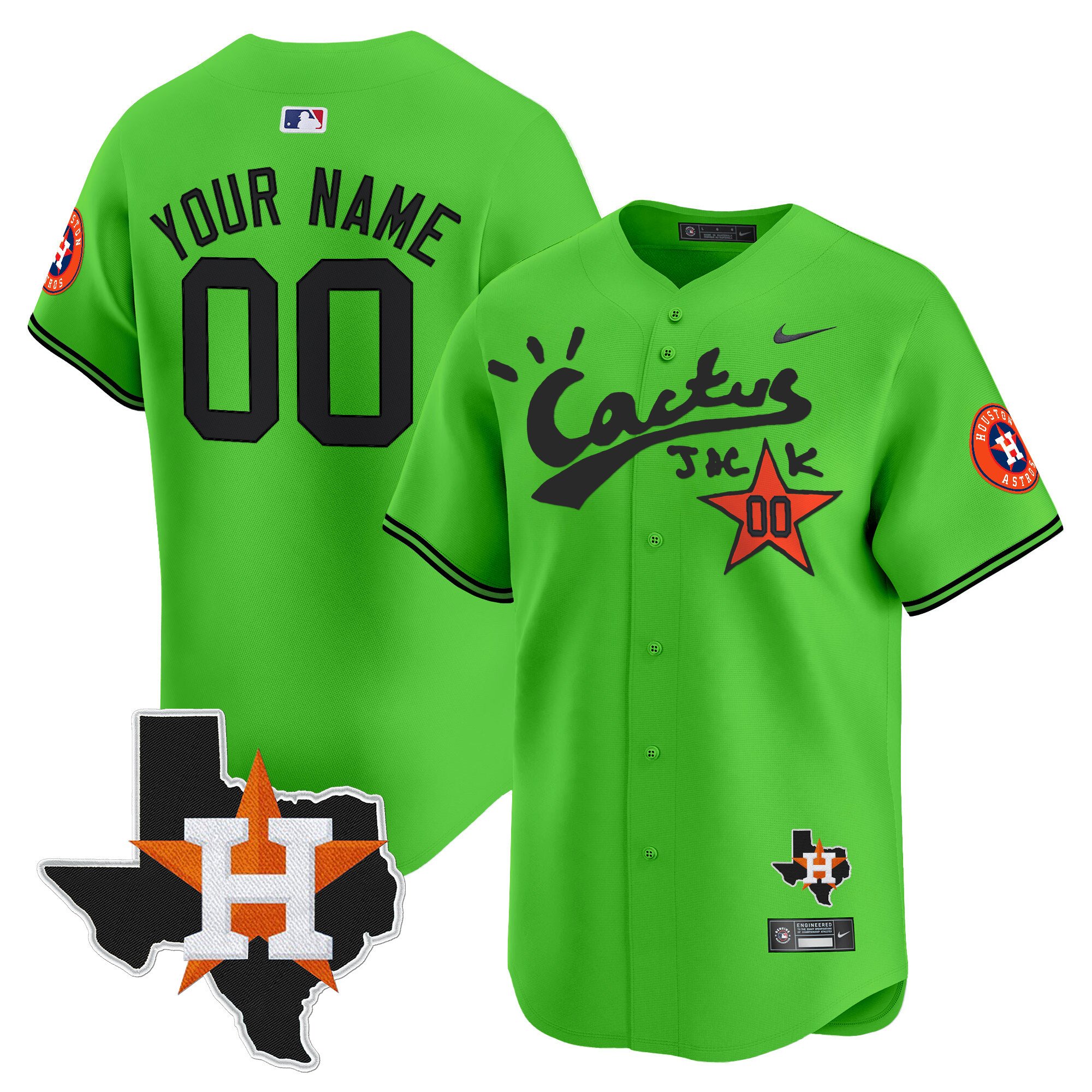 Men Houston Astros Cactus Jack Patch Vapor Premier Limited Custom Green Jersey V11 - Stitched