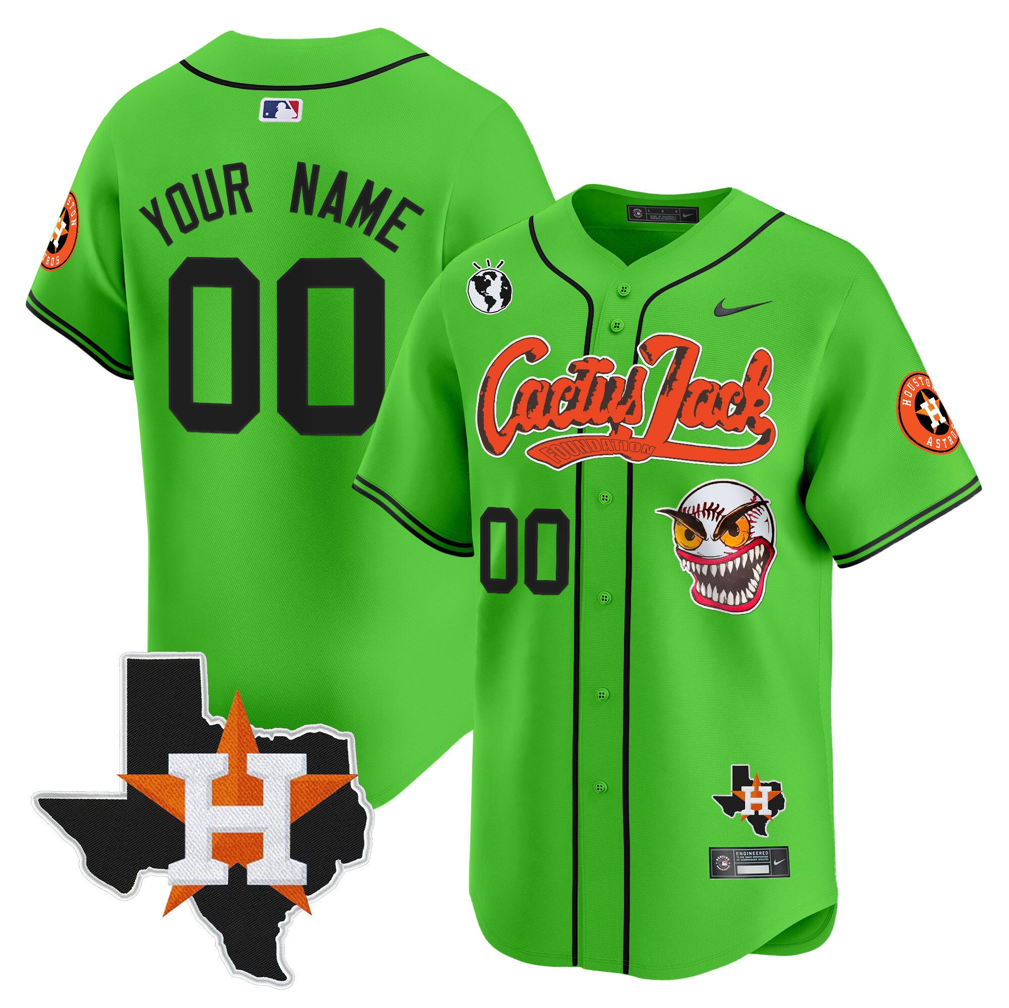 Men Houston Astros Cactus Jack Patch Vapor Premier Limited Custom Green Jersey V12 - Stitched