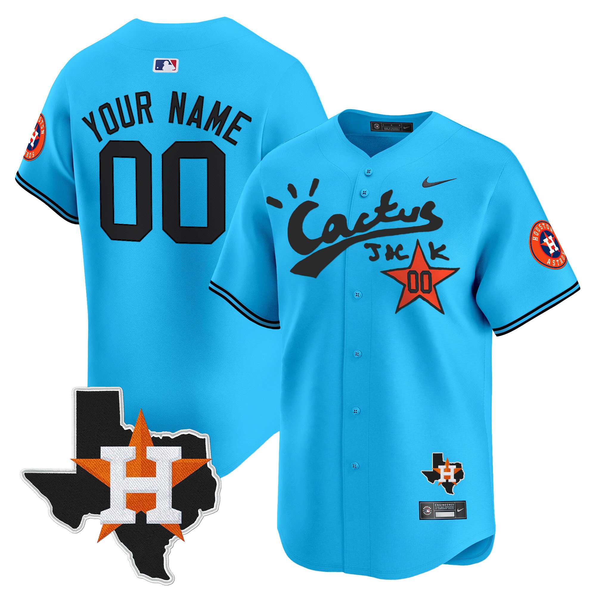 Men Houston Astros Cactus Jack Patch Vapor Premier Limited Custom Light Blue Jersey V11 - Stitched