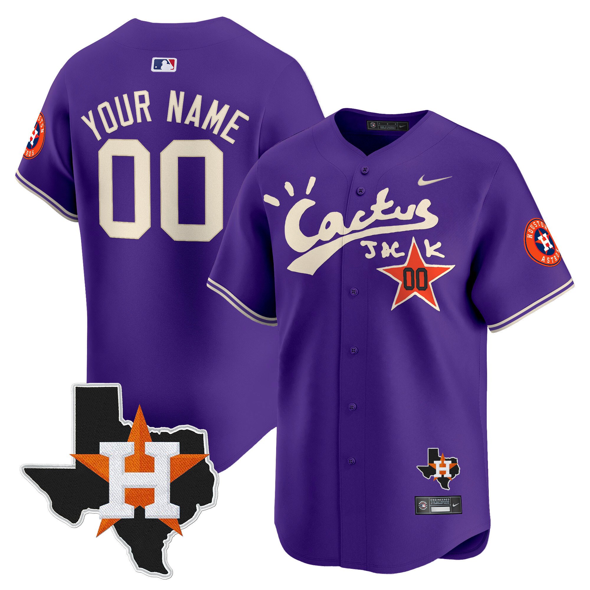 Men Houston Astros Cactus Jack Patch Vapor Premier Limited Custom Purple Jersey V11 - Stitched