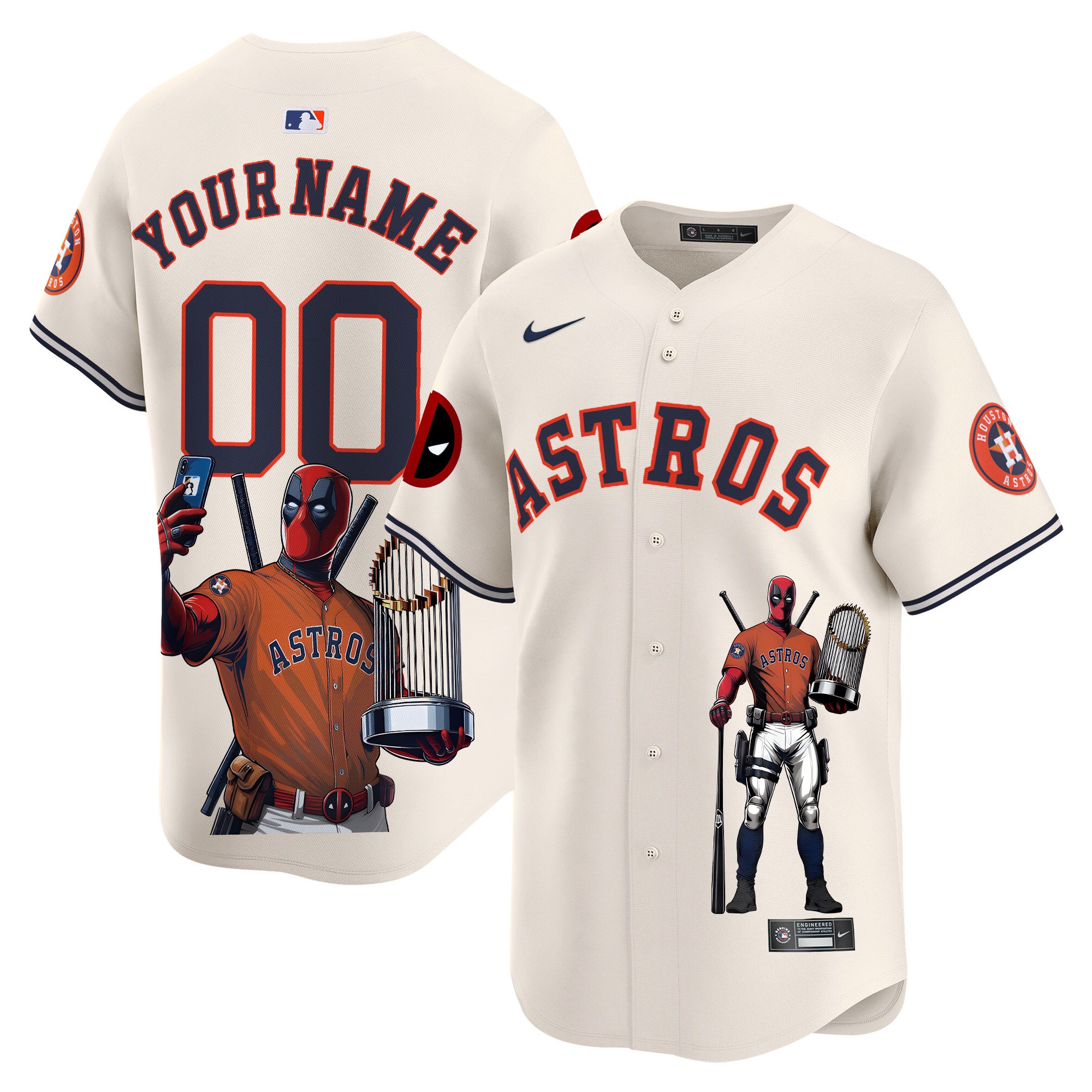 Men Houston Astros Deadpool Vapor Premier Limited Custom Cream Jersey - Printed