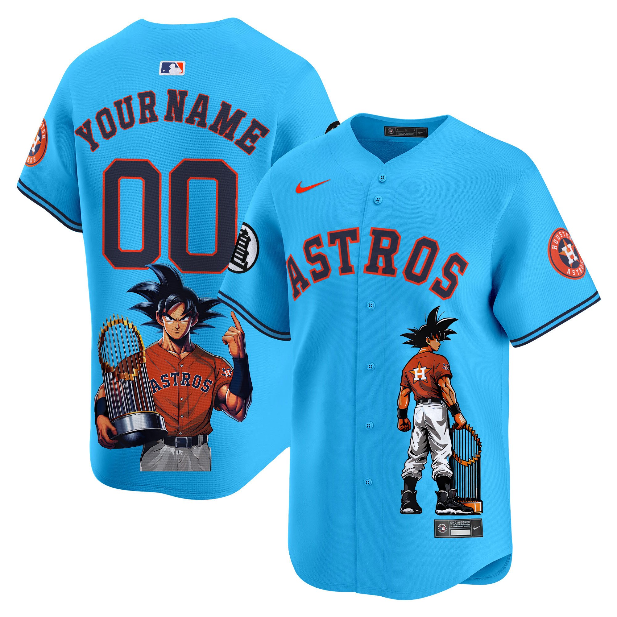 Men Houston Astros Dragon Ball Son Goku Vapor Premier Limited Custom Light Blue Jersey - Printed