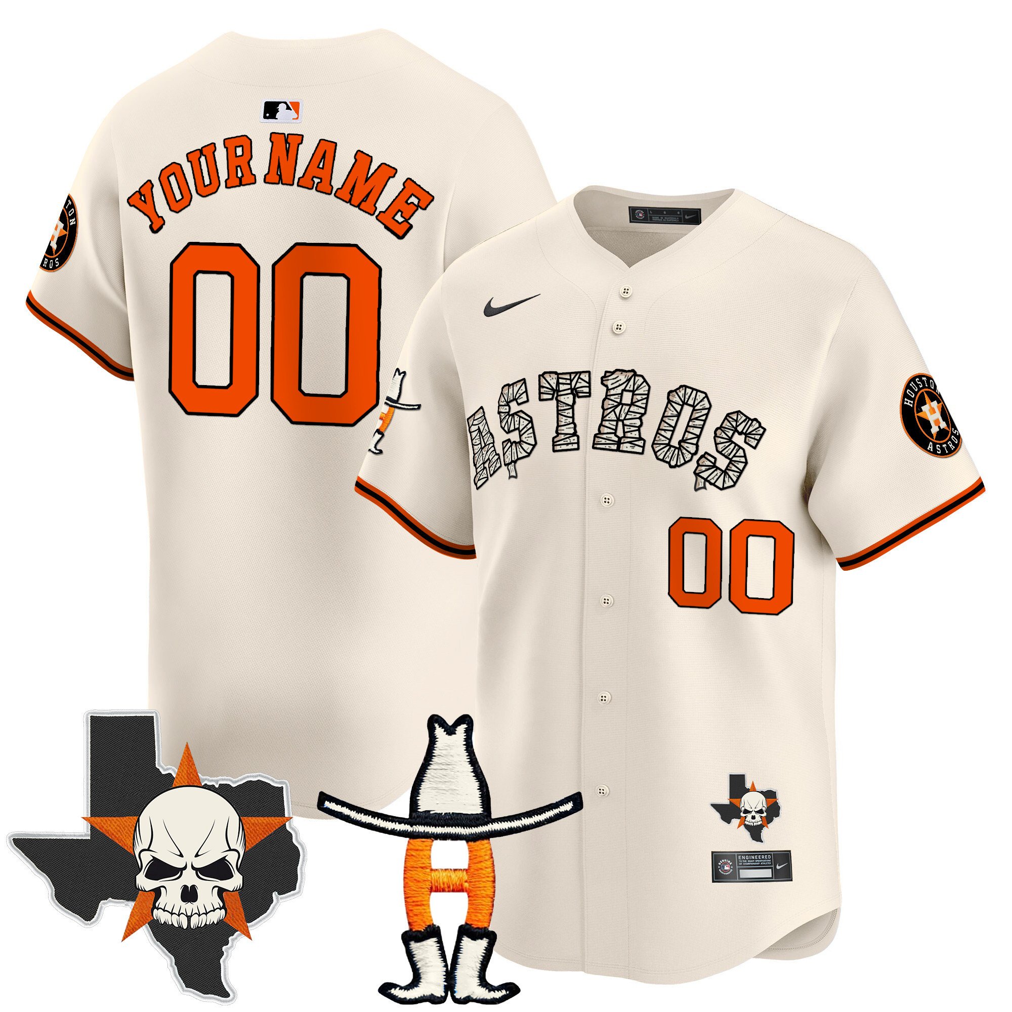Men Houston Astros Halloween Vapor Premier Limited Custom Cream Jersey - All Stitched